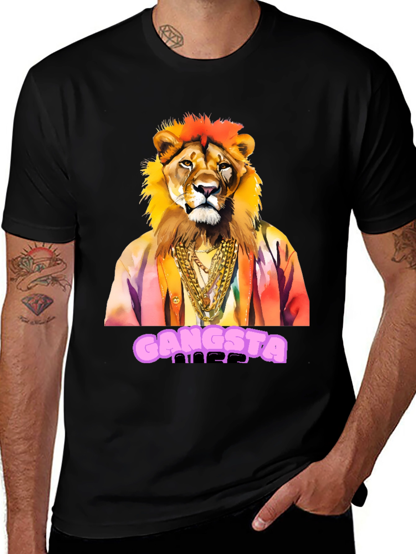 Gangsta Lion Graphic Tee - Mens Black T-Shirt