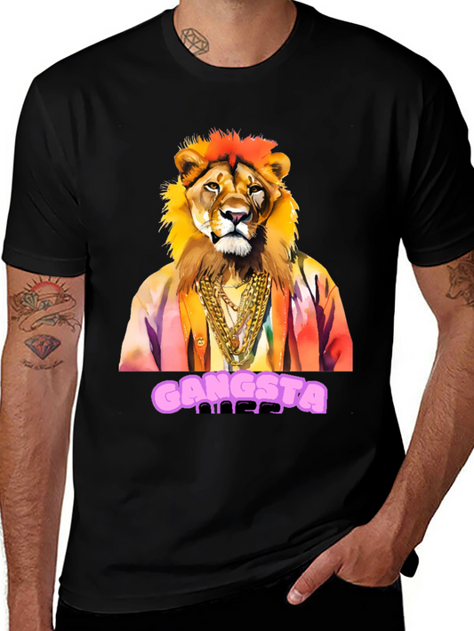 Gangsta Lion Graphic Tee - Mens Black T-Shirt