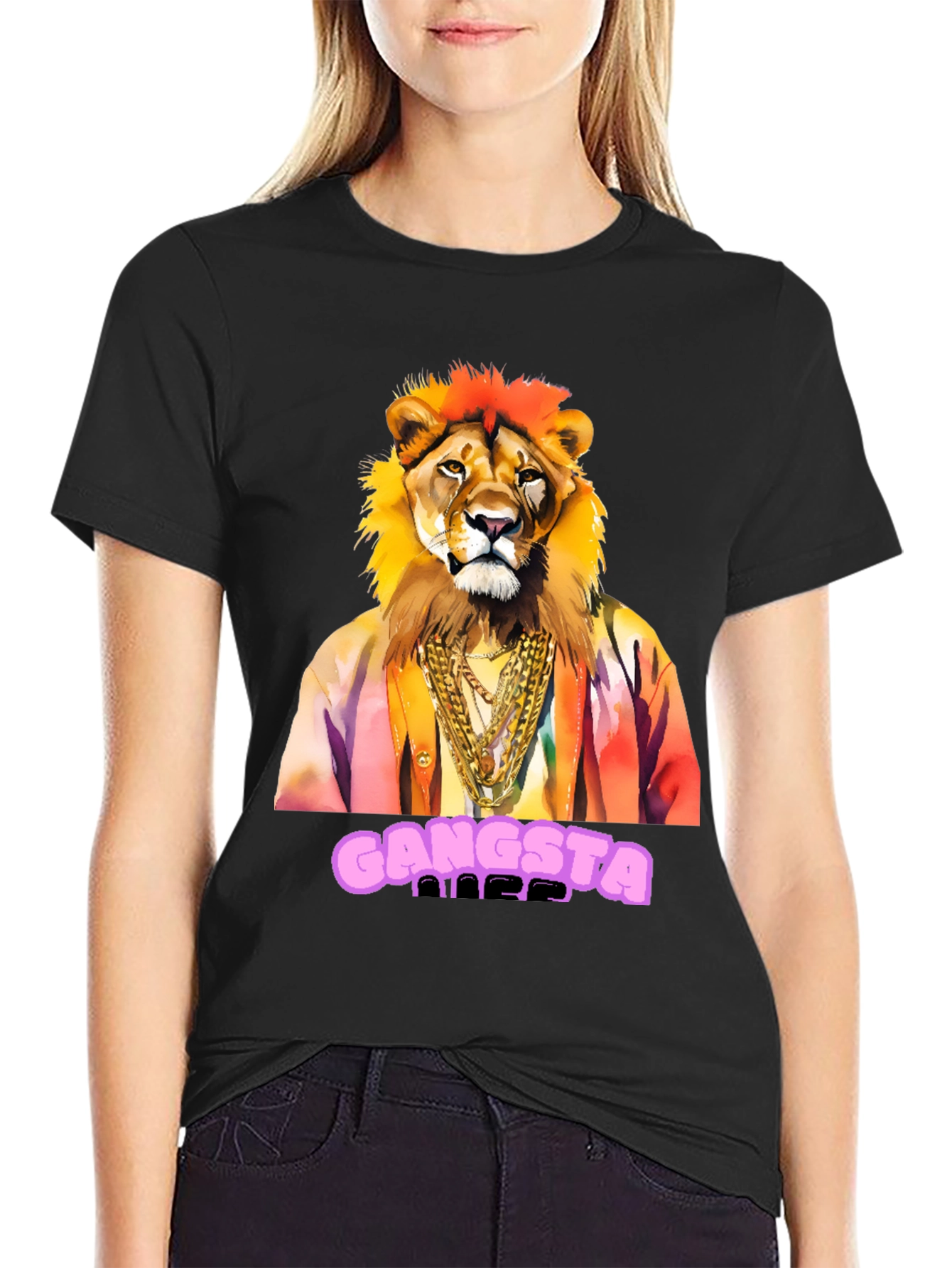 Gangsta Lion Graphic Tee - Mens Black T-Shirt