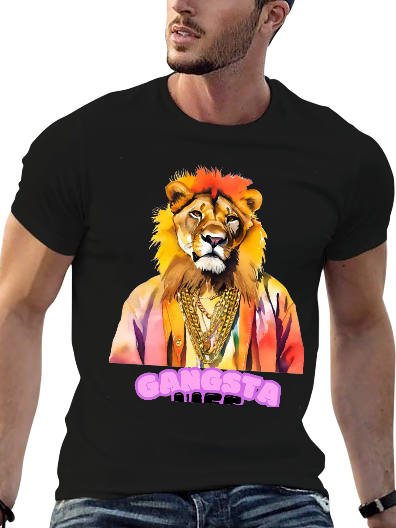 Gangsta Lion Graphic Tee - Mens Black T-Shirt