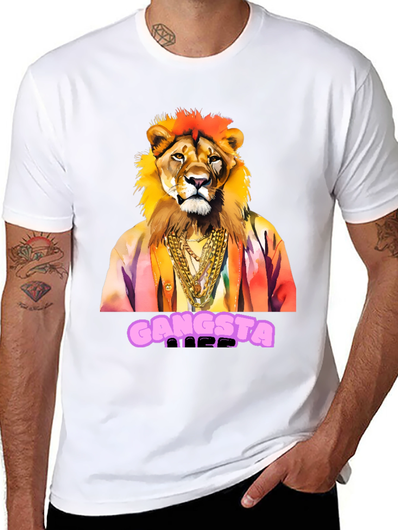Gangsta Lion Graphic Tee - Mens Black T-Shirt