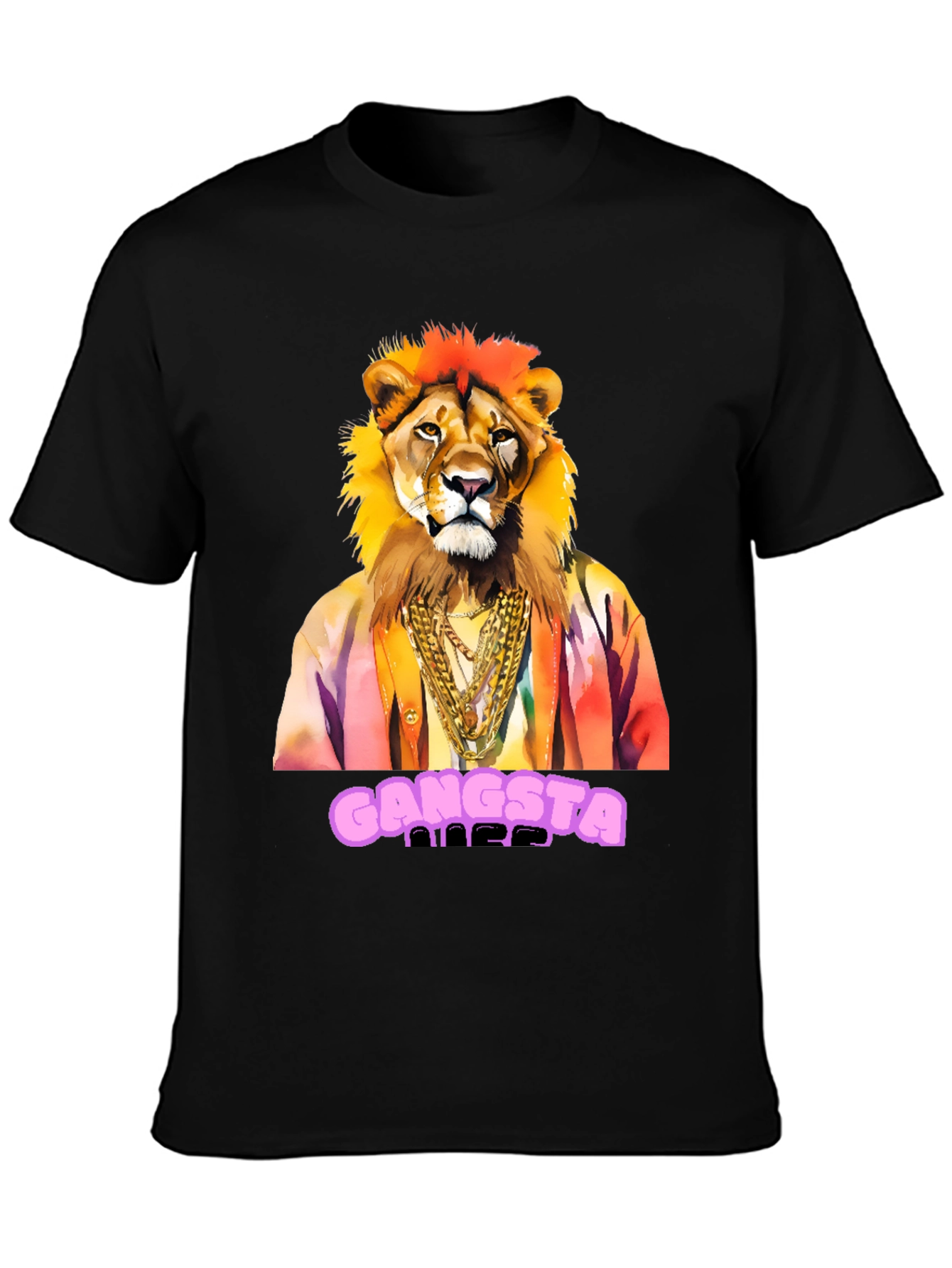 Gangsta Lion Graphic Tee - Mens Black T-Shirt
