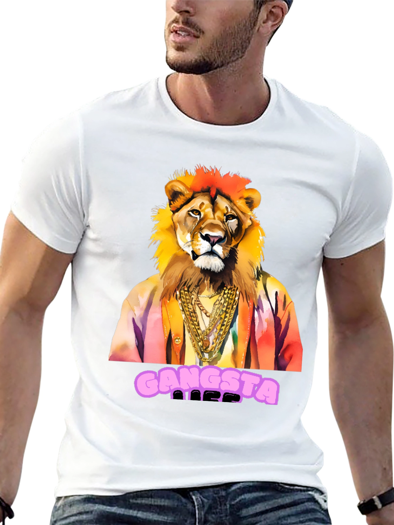Gangsta Lion Graphic Tee - Mens Black T-Shirt