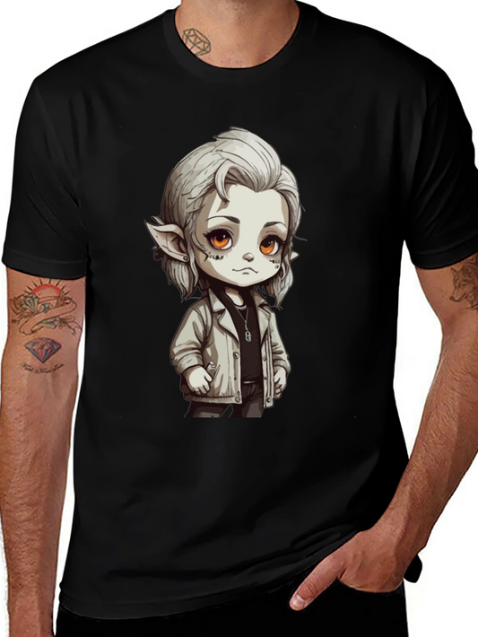 Anime Elf Graphic Black T-Shirt