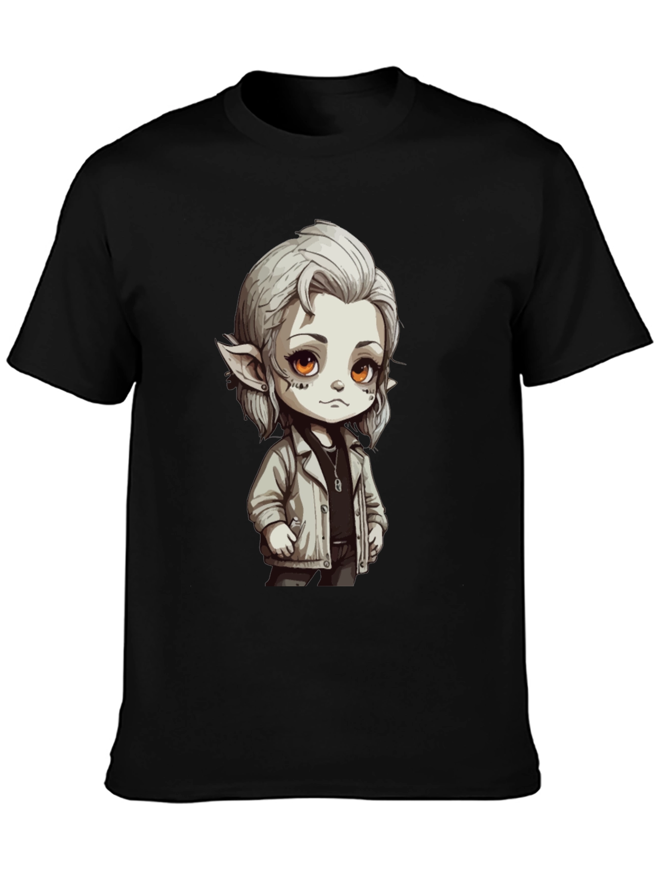 Anime Elf Graphic Black T-Shirt
