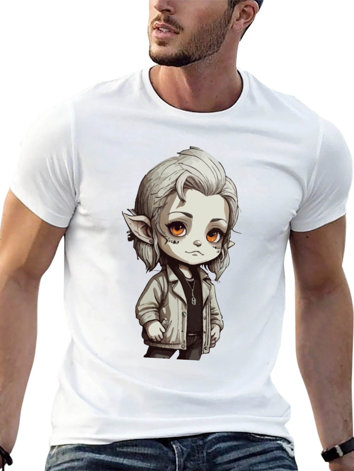 Anime Elf Graphic Black T-Shirt