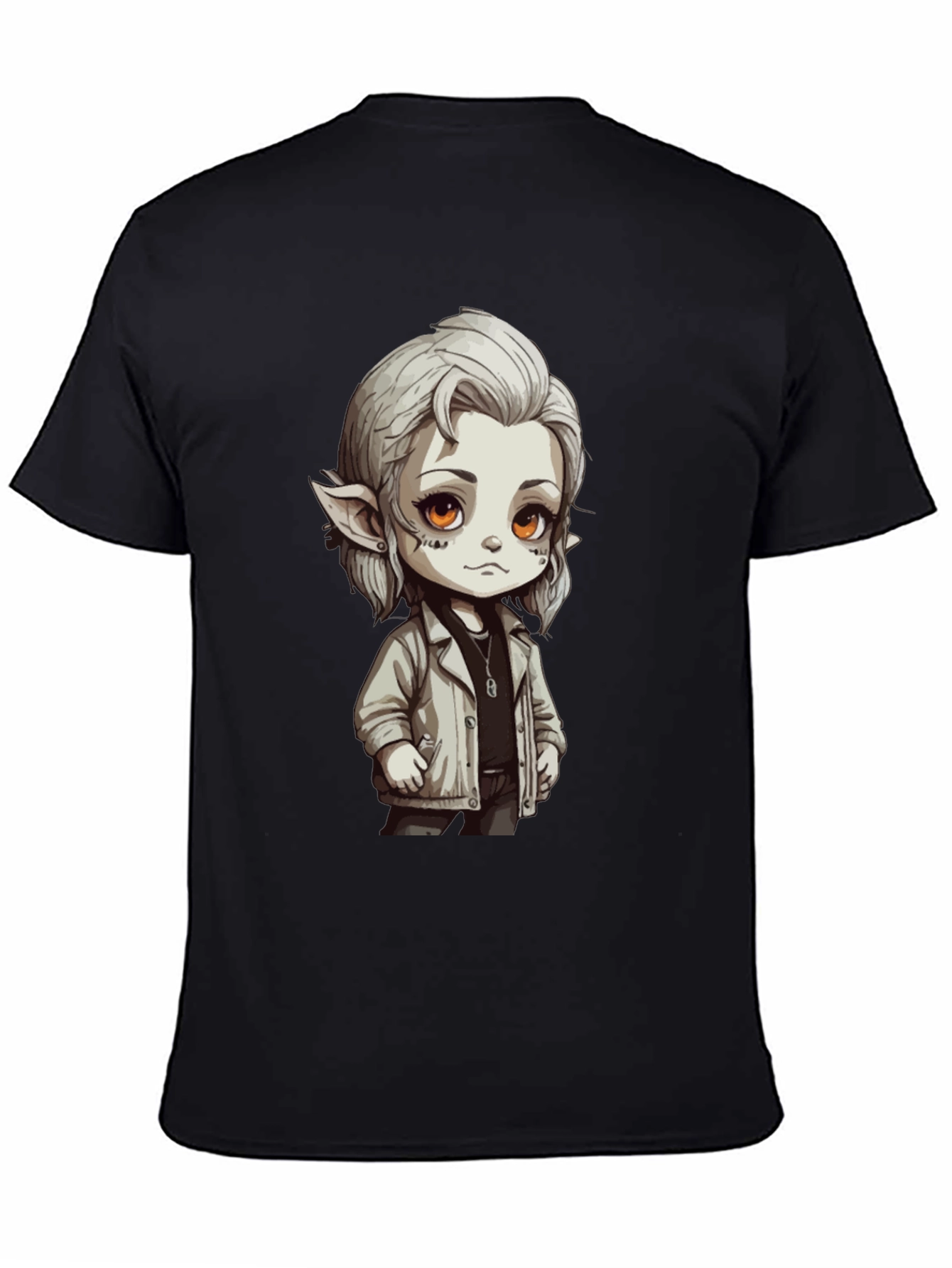 Anime Elf Graphic Black T-Shirt