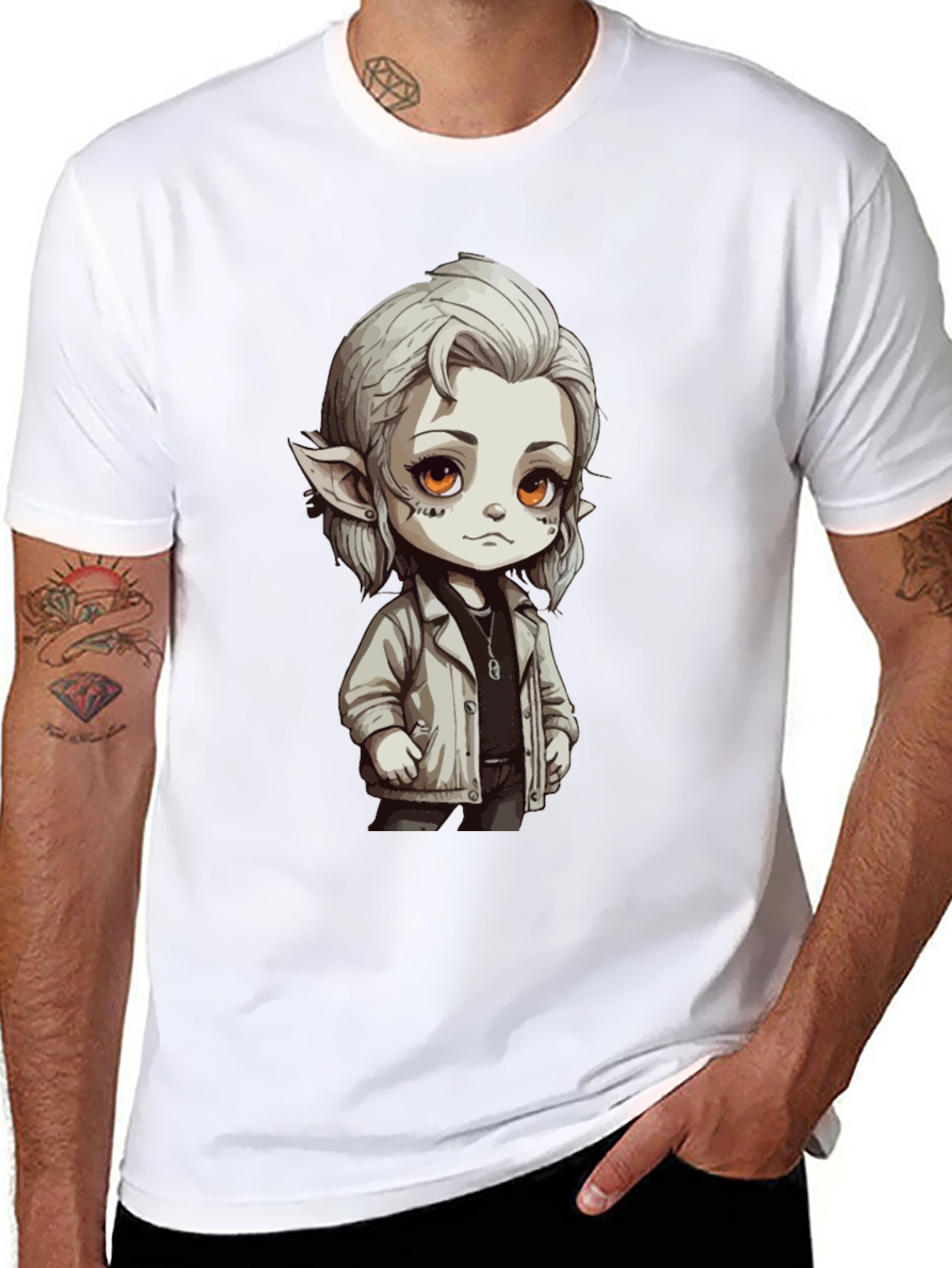 Anime Elf Graphic Black T-Shirt