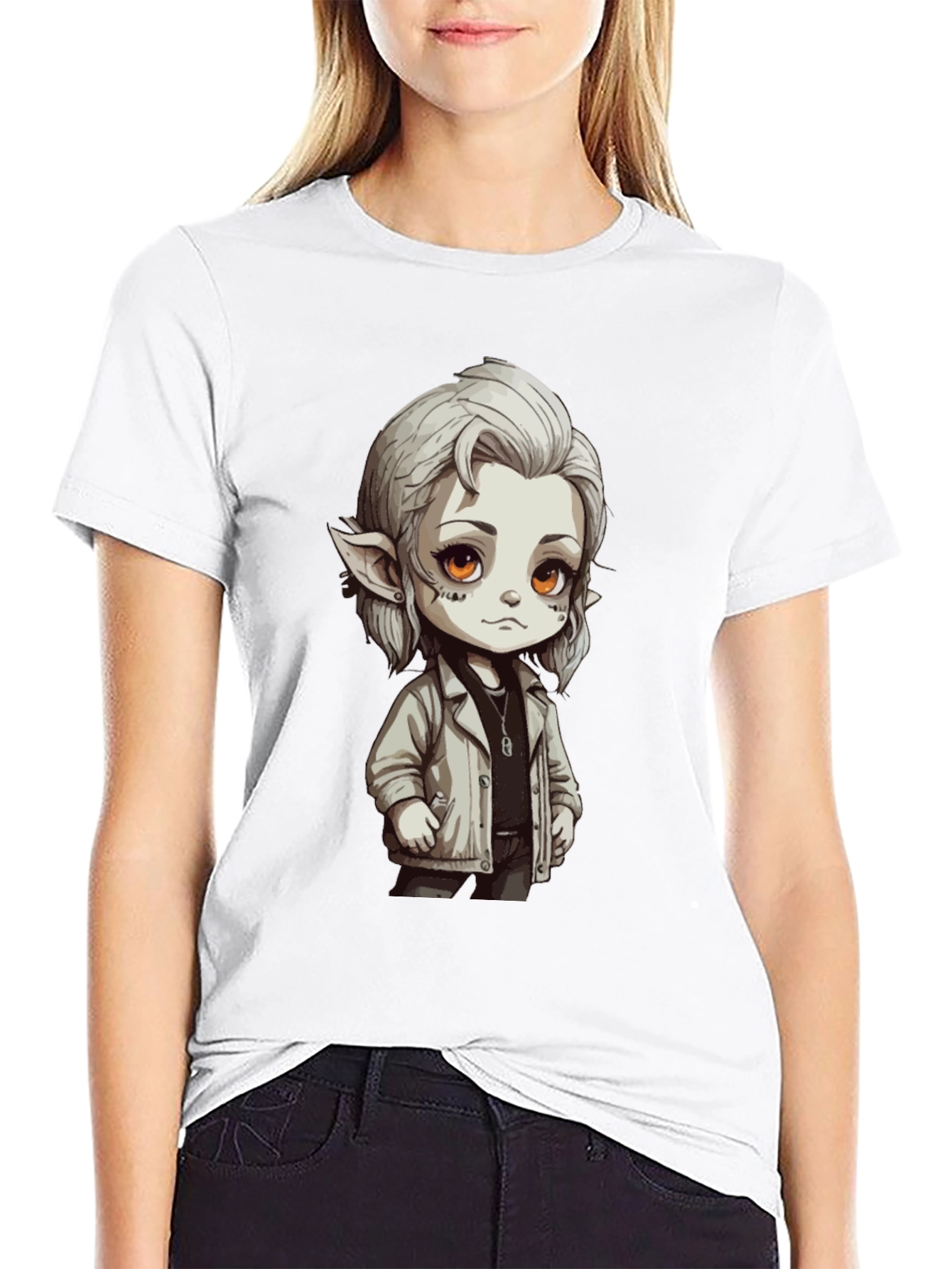 Anime Elf Graphic Black T-Shirt