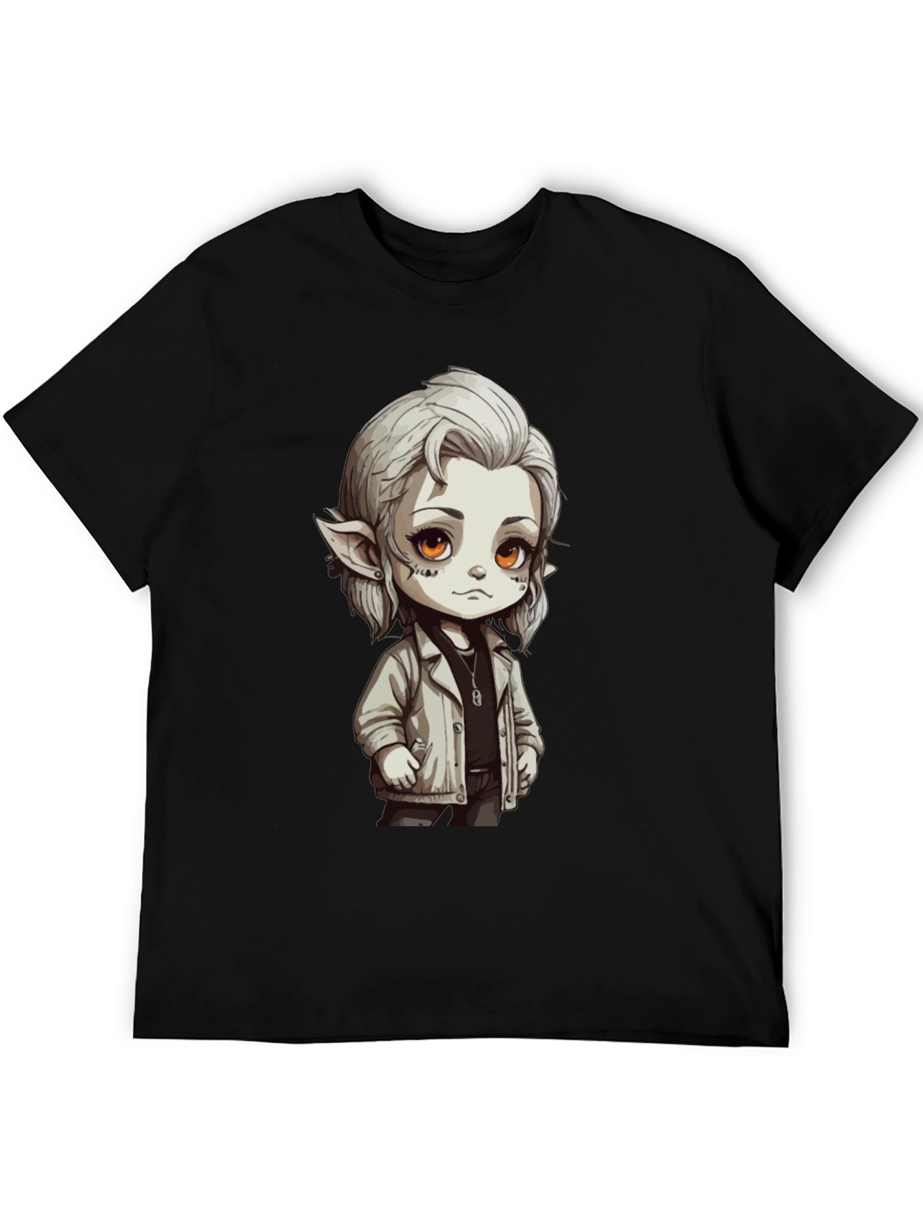 Anime Elf Graphic Black T-Shirt