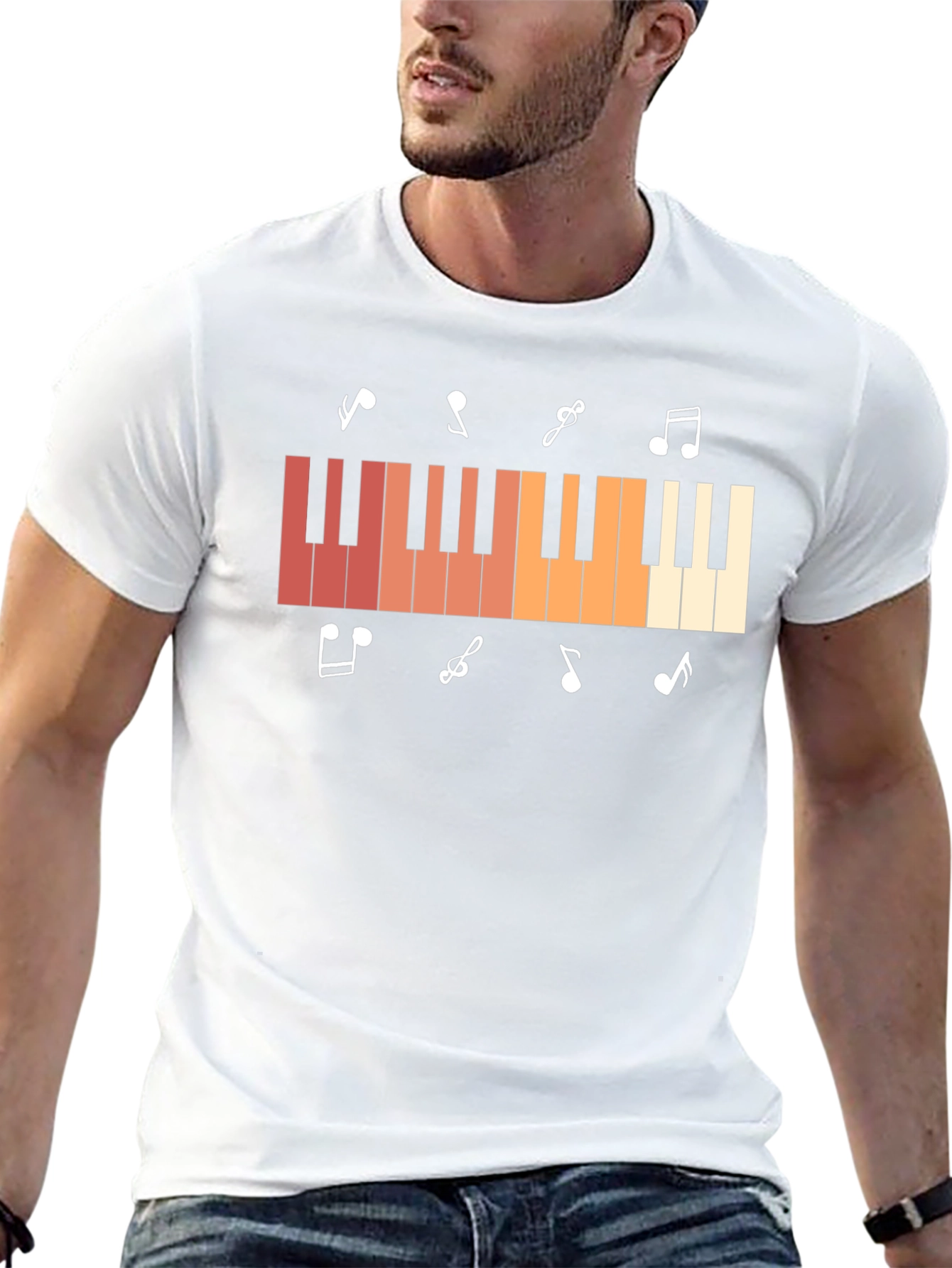 Piano Keys & Music Notes Graphic Black T-Shirt