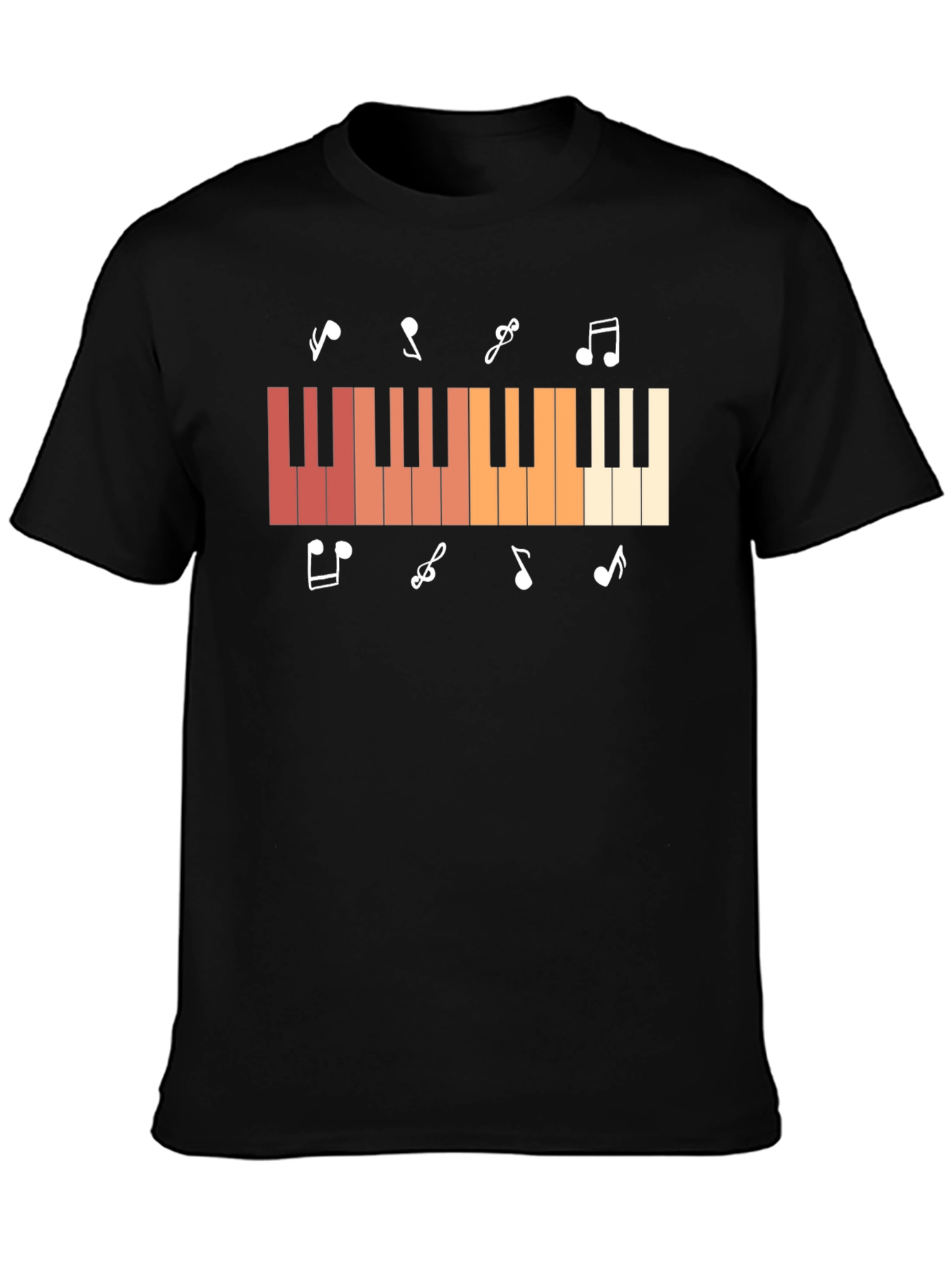 Piano Keys & Music Notes Graphic Black T-Shirt