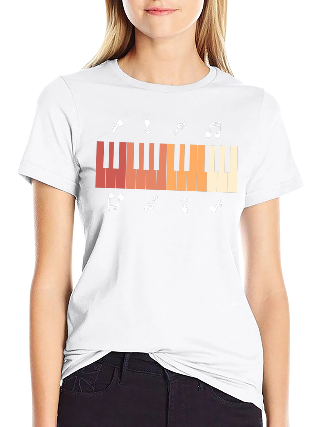 Piano Keys & Music Notes Graphic Black T-Shirt