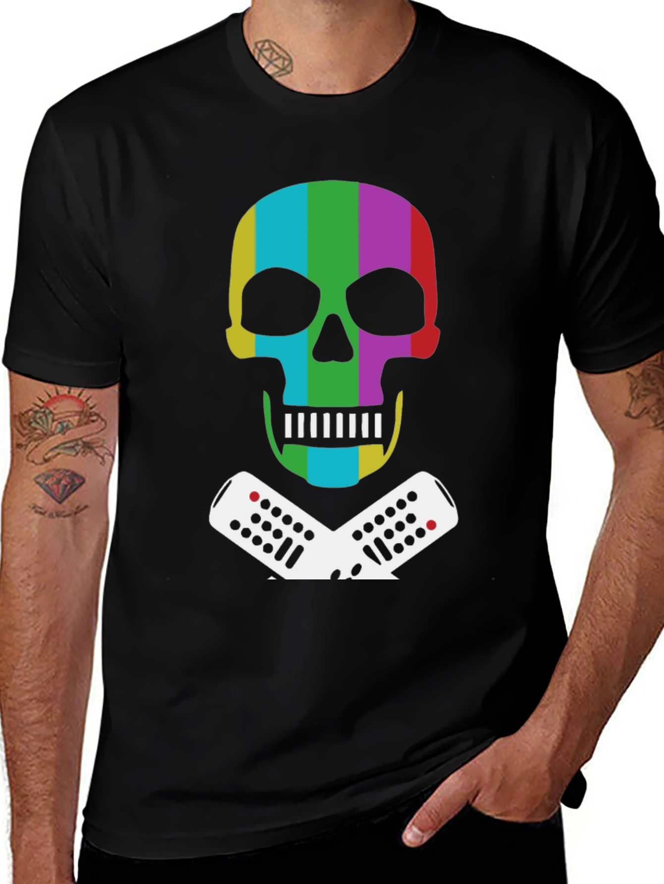 Retro Skull & Remote Black T-Shirt