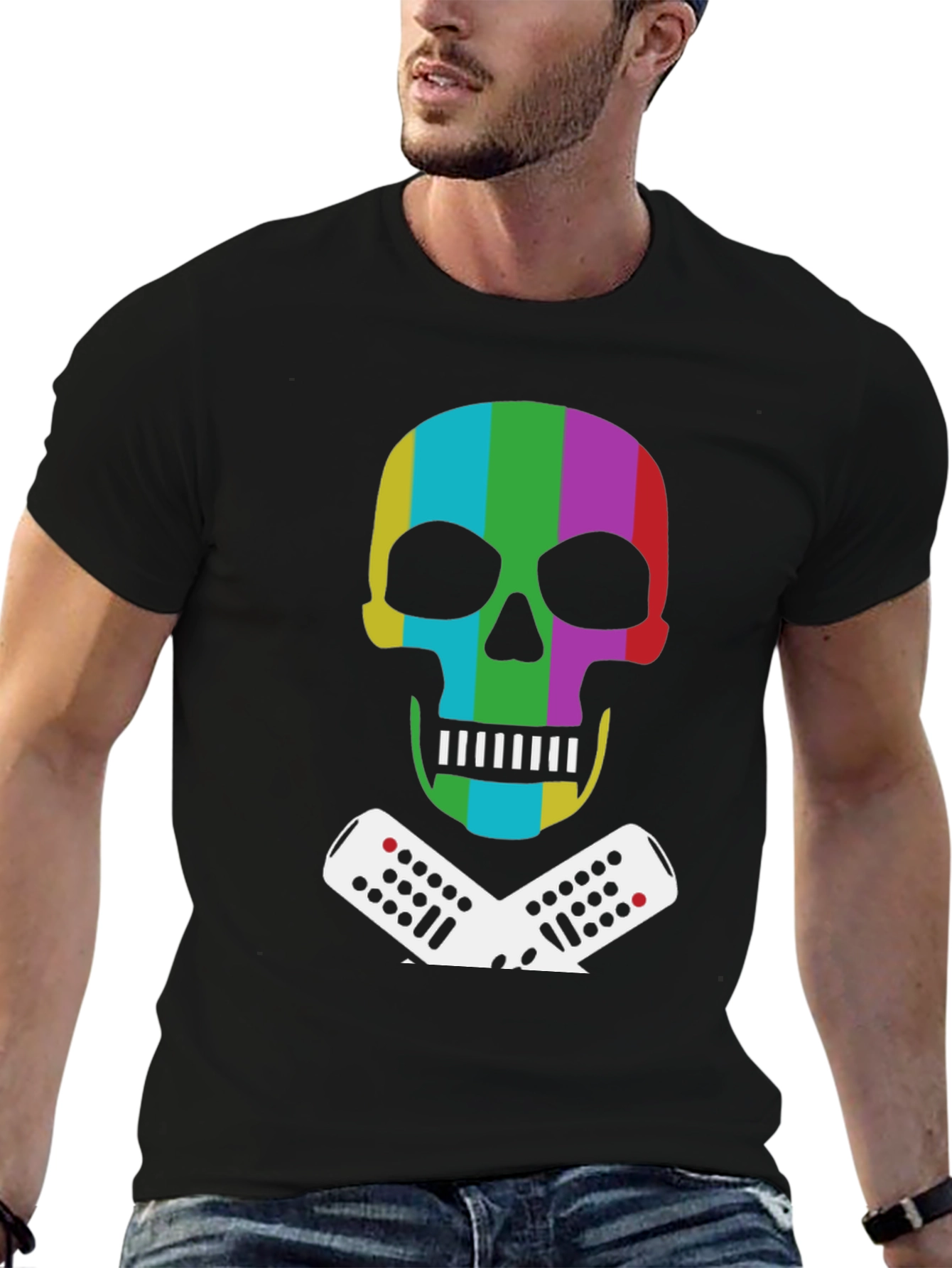 Retro Skull & Remote Black T-Shirt