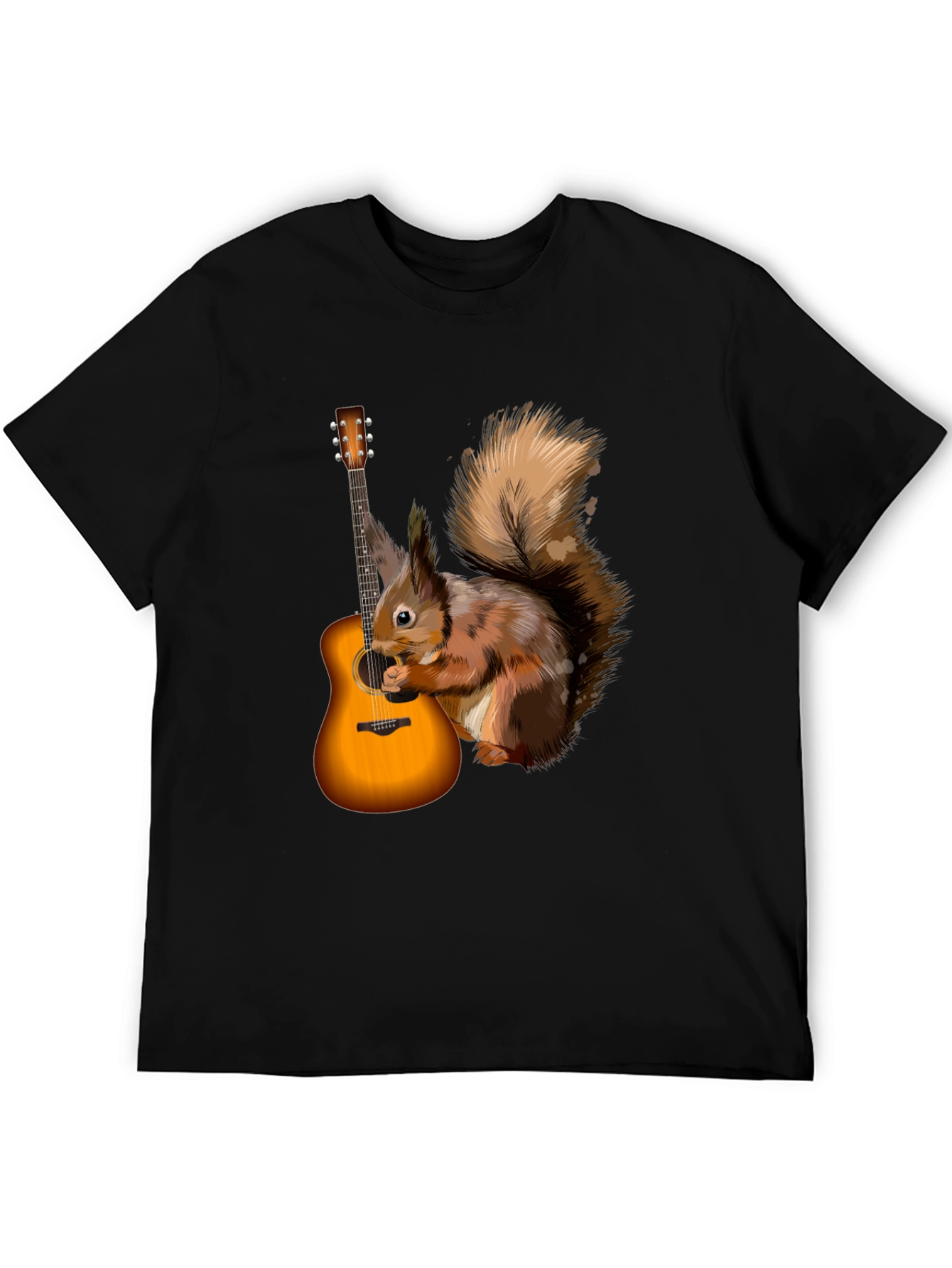 Squirrel Guitarist Graphic Tee - Black Cotton Comfort