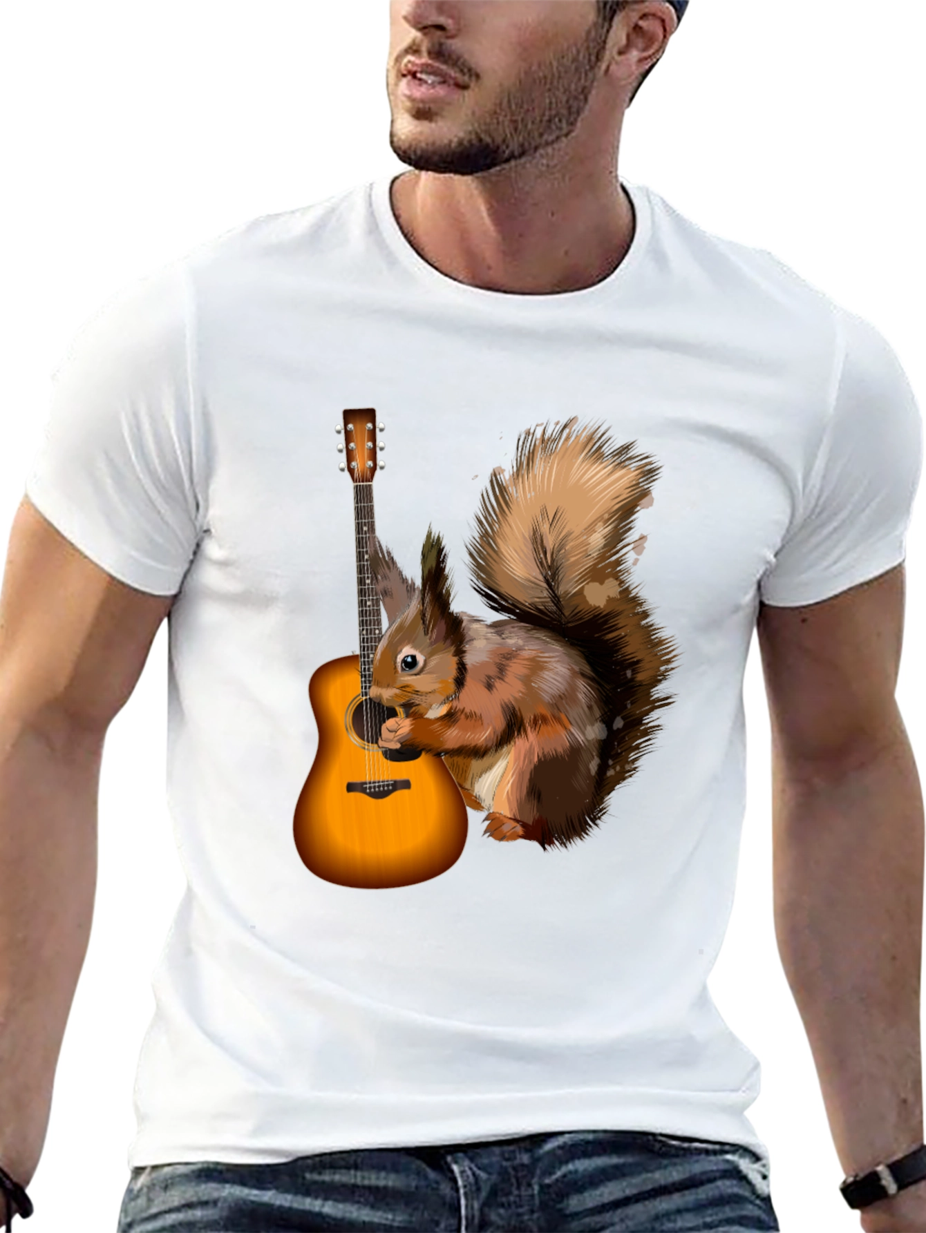 Squirrel Guitarist Graphic Tee - Black Cotton Comfort