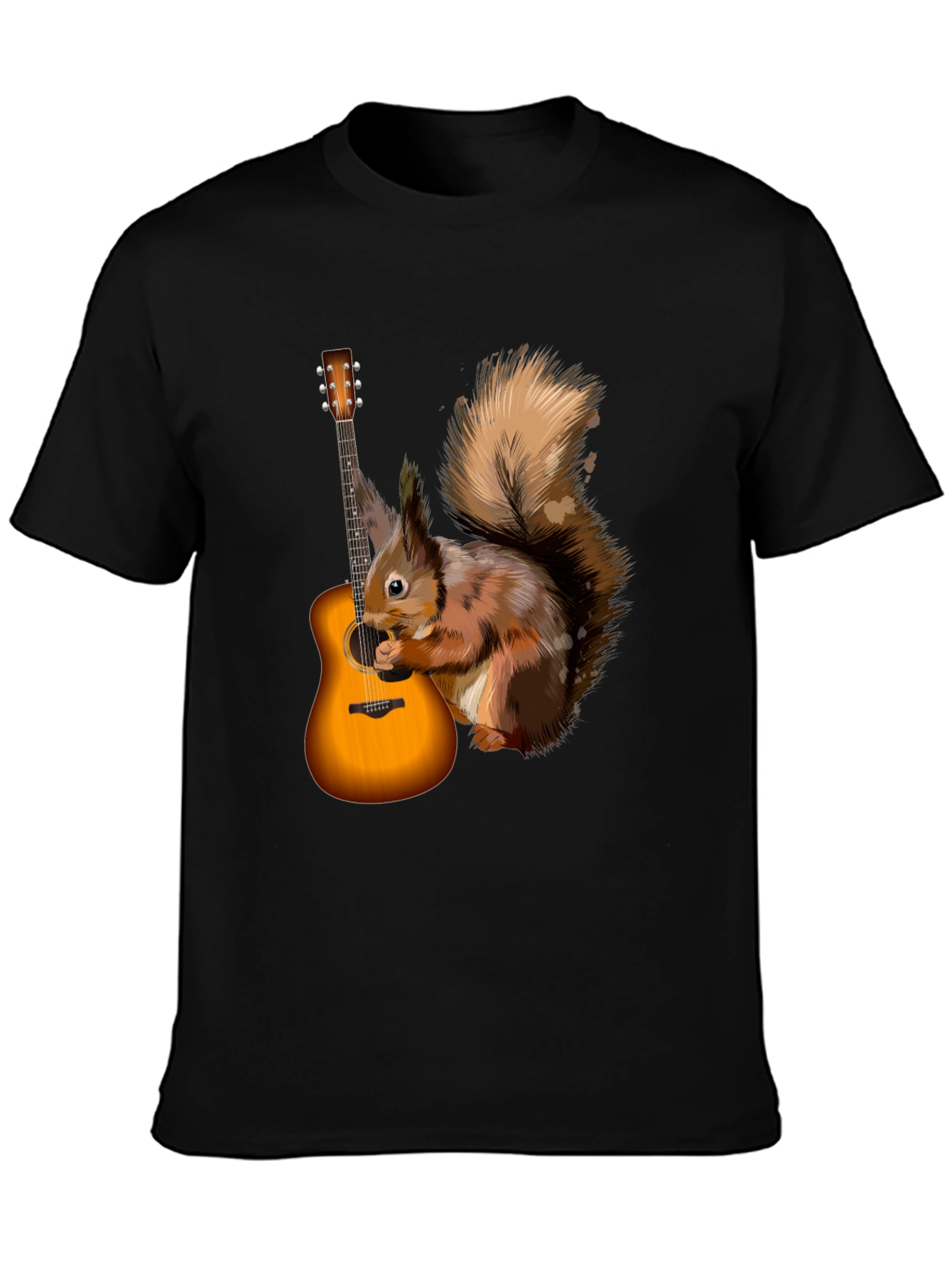 Squirrel Guitarist Graphic Tee - Black Cotton Comfort