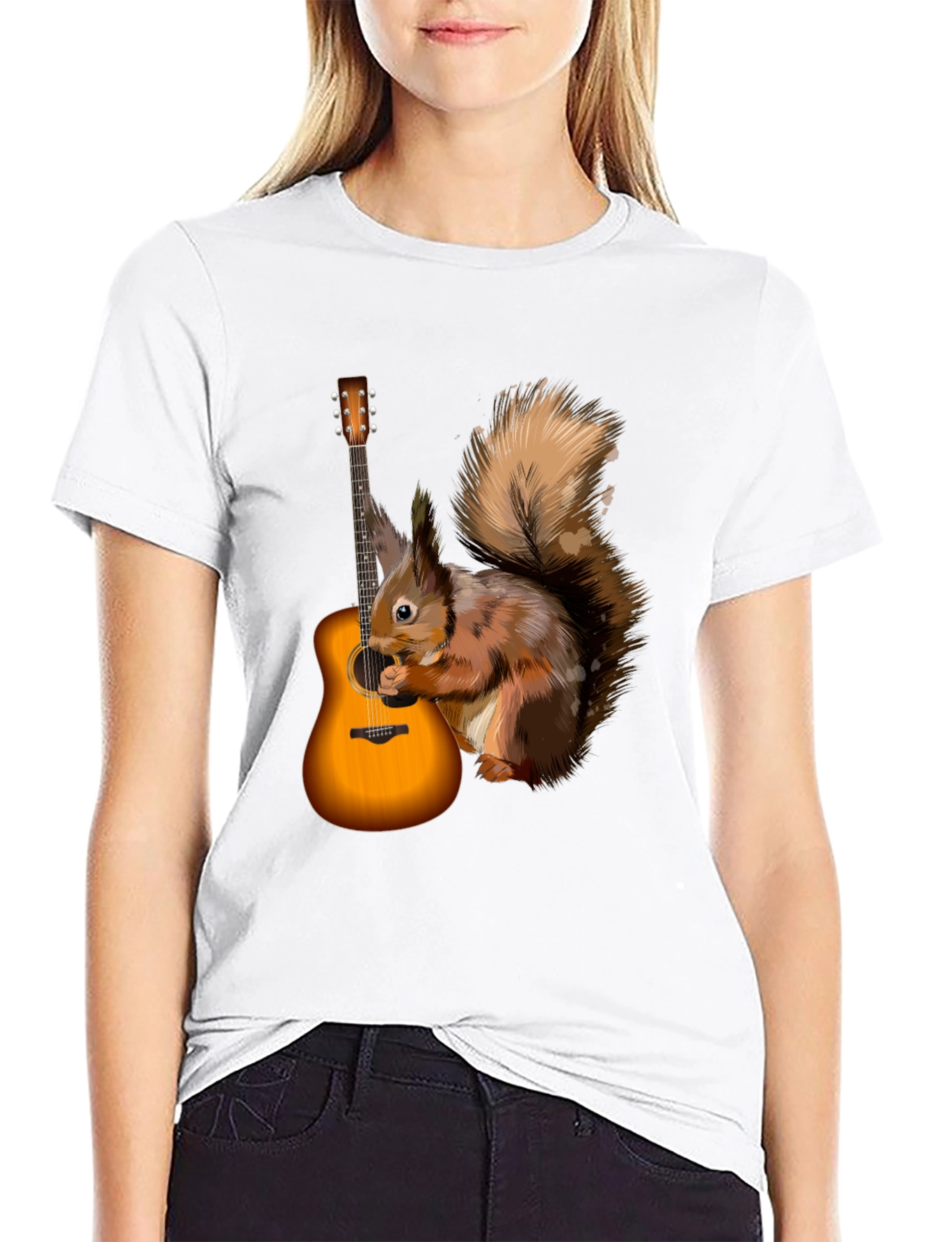 Squirrel Guitarist Graphic Tee - Black Cotton Comfort