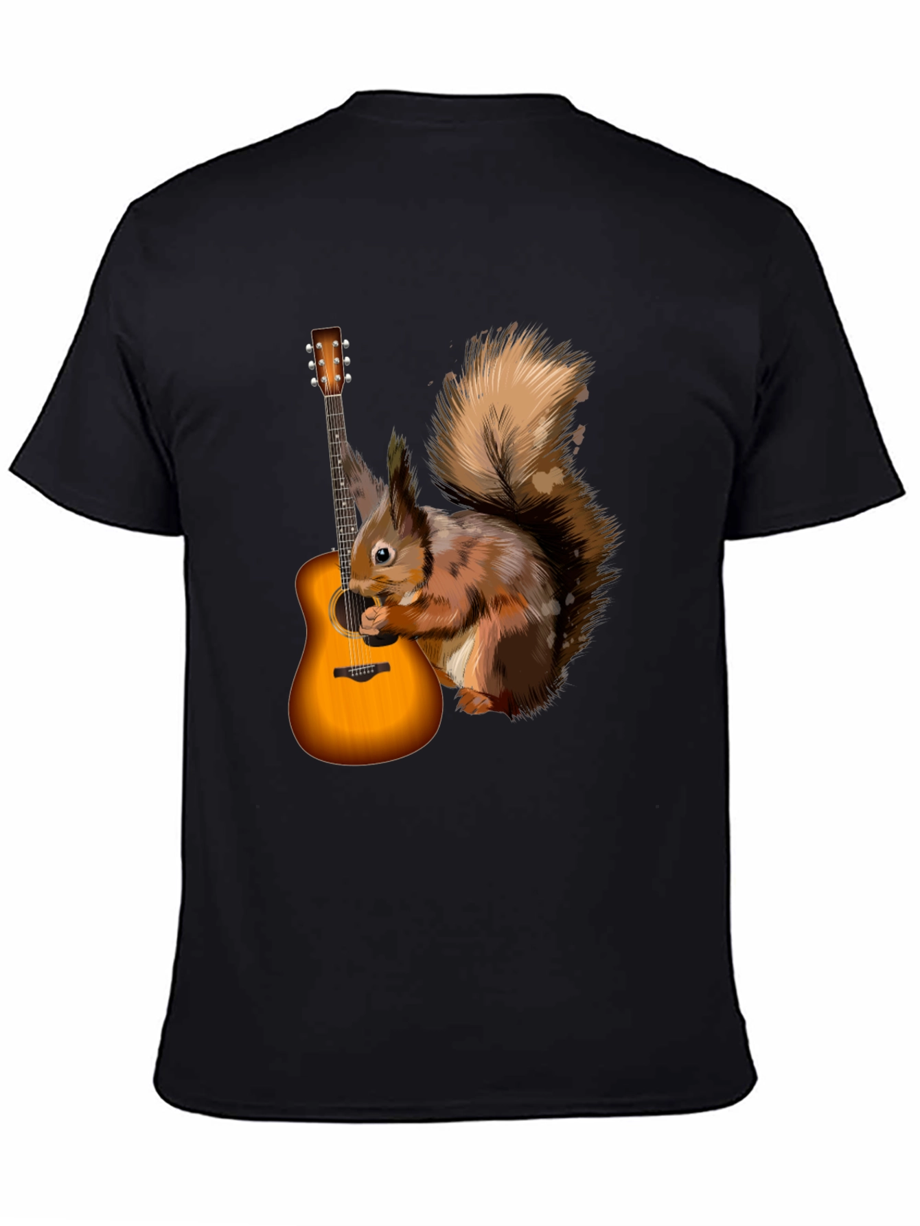 Squirrel Guitarist Graphic Tee - Black Cotton Comfort