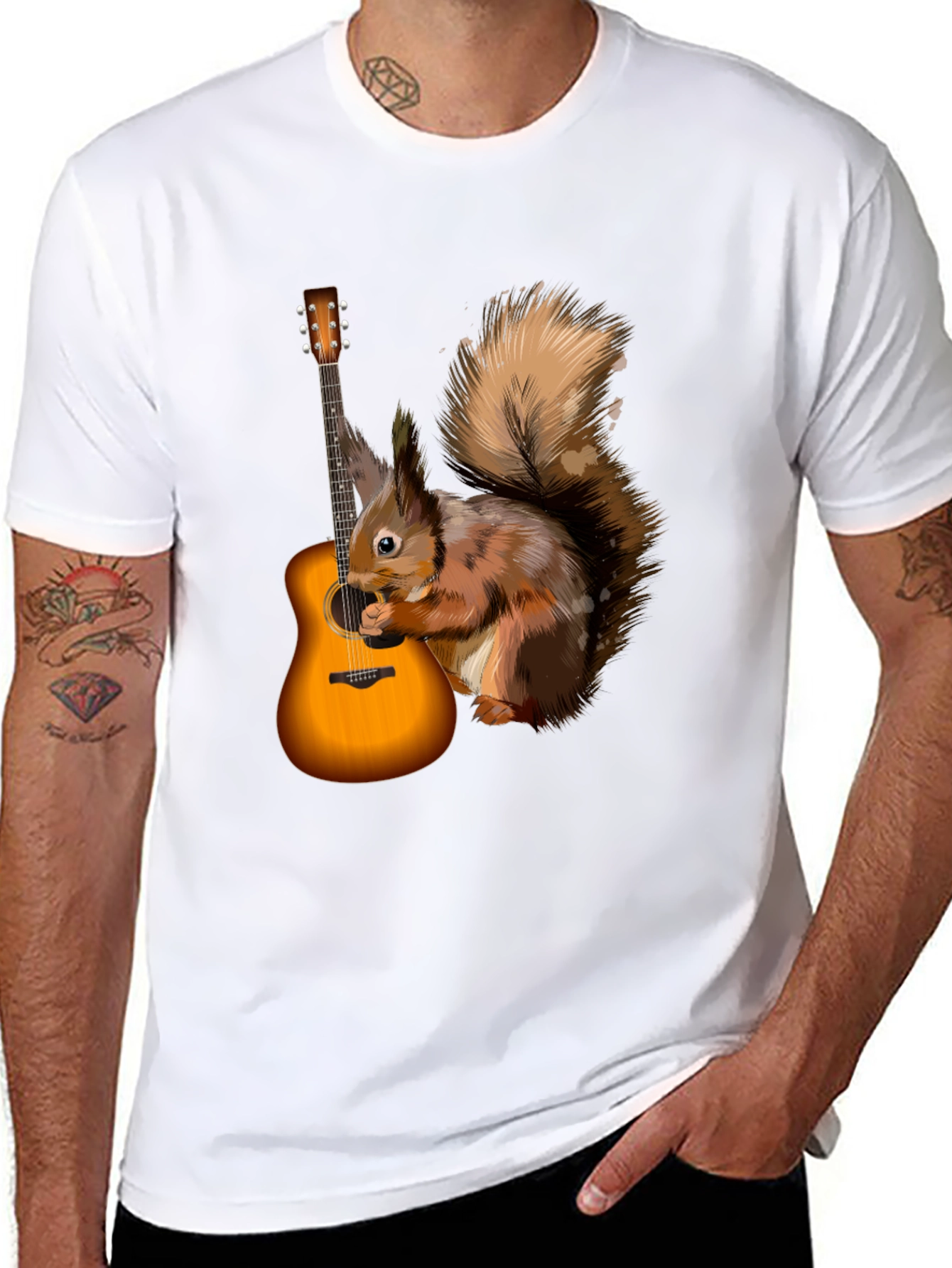 Squirrel Guitarist Graphic Tee - Black Cotton Comfort