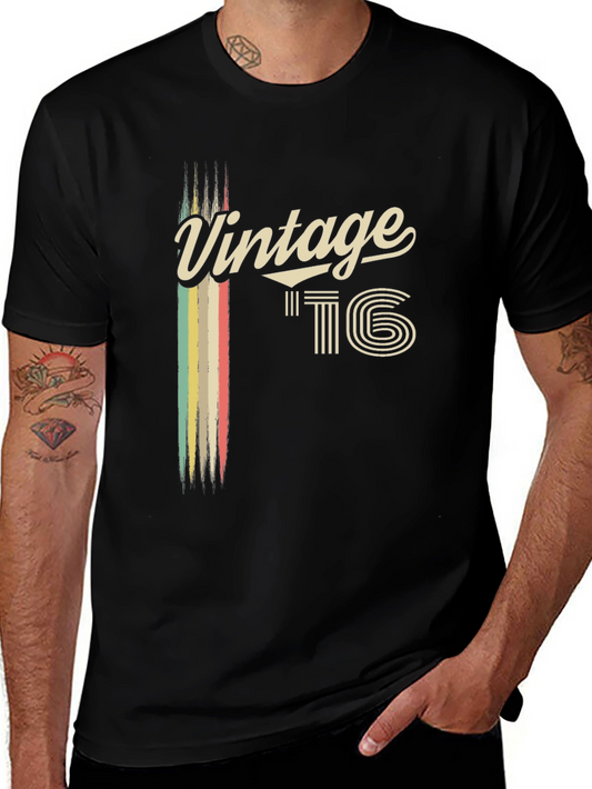 Vintage Style 16 Graphic Tee - Black Cotton Blend