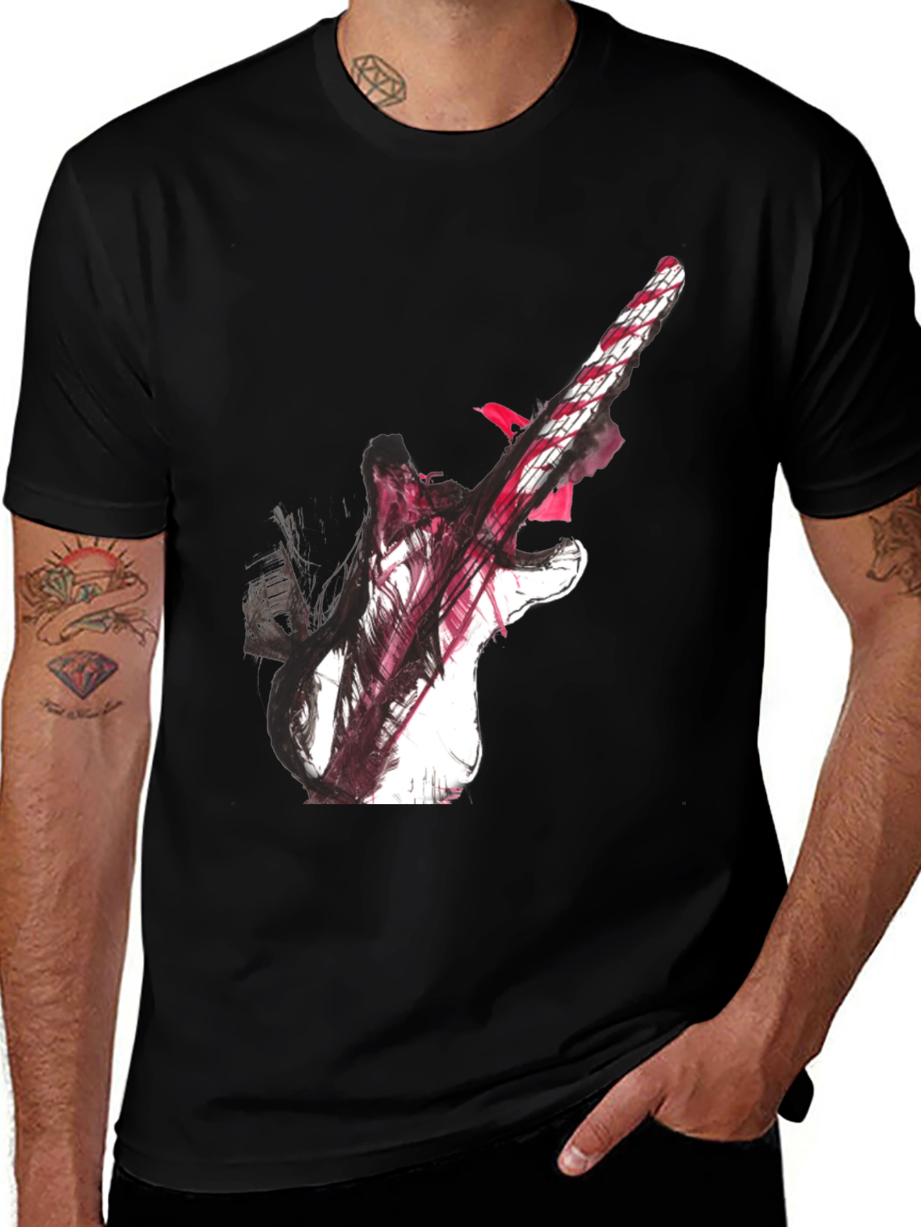 Abstract Guitar Graphic Black T-Shirt