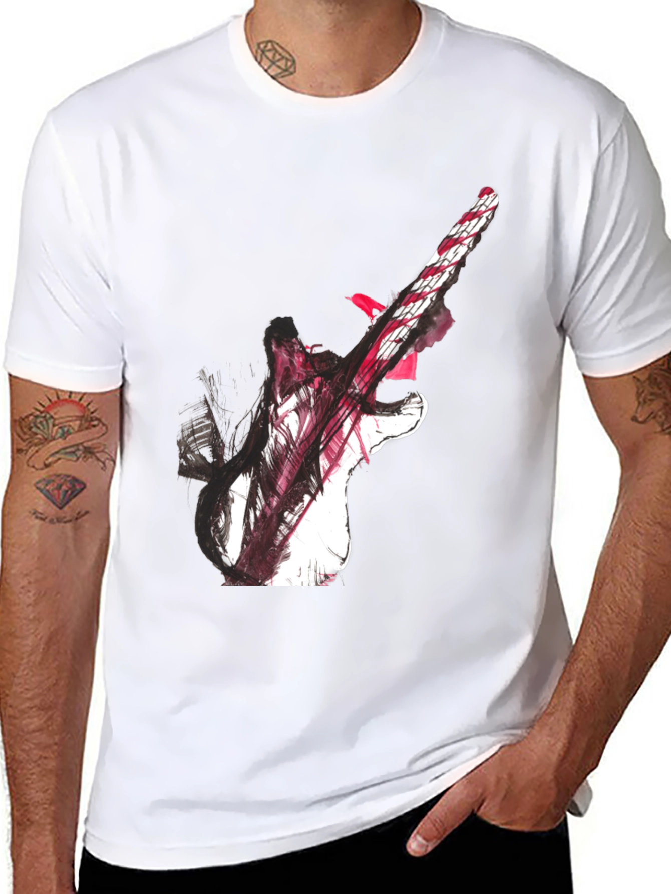 Abstract Guitar Graphic Black T-Shirt