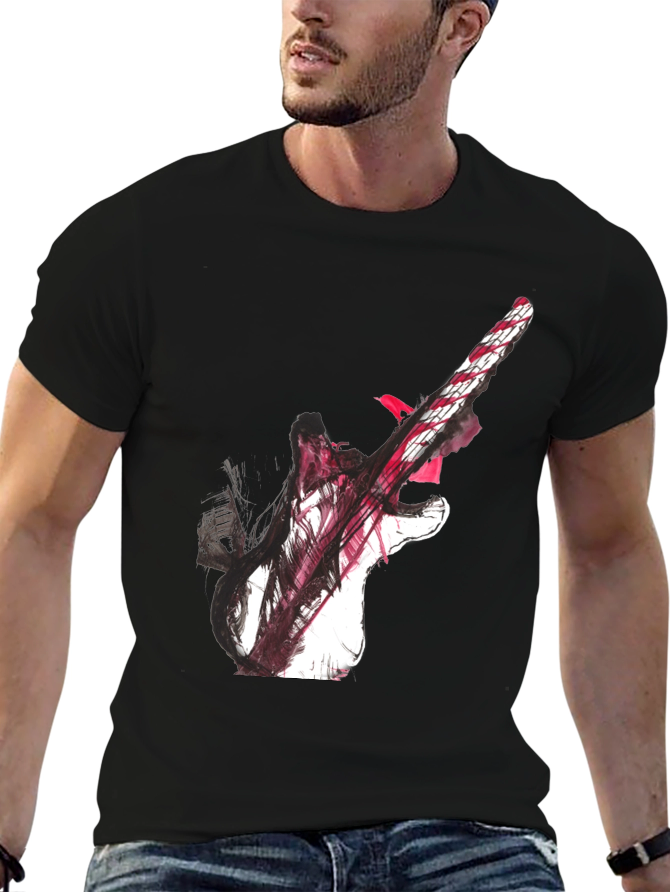 Abstract Guitar Graphic Black T-Shirt
