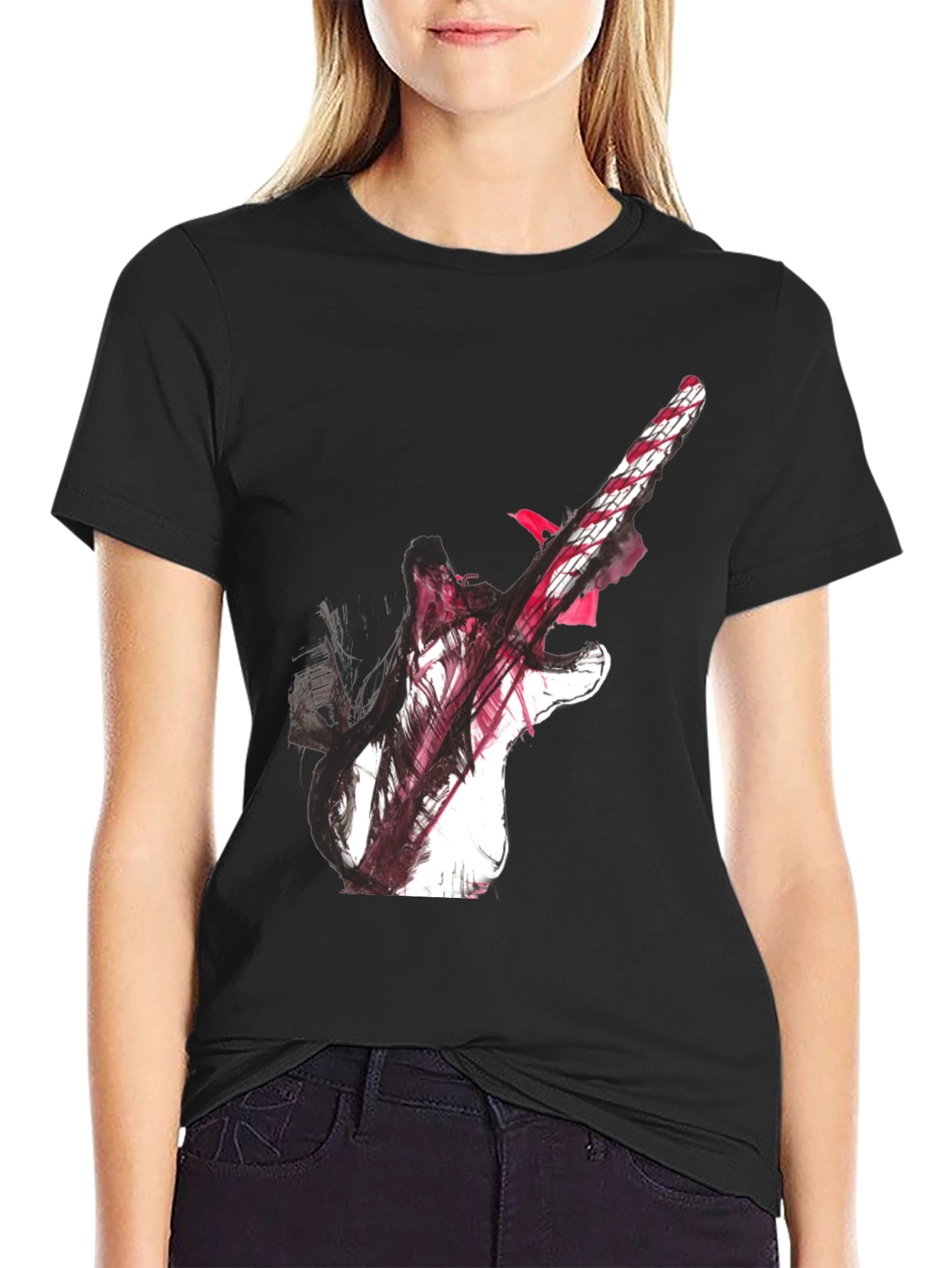 Abstract Guitar Graphic Black T-Shirt