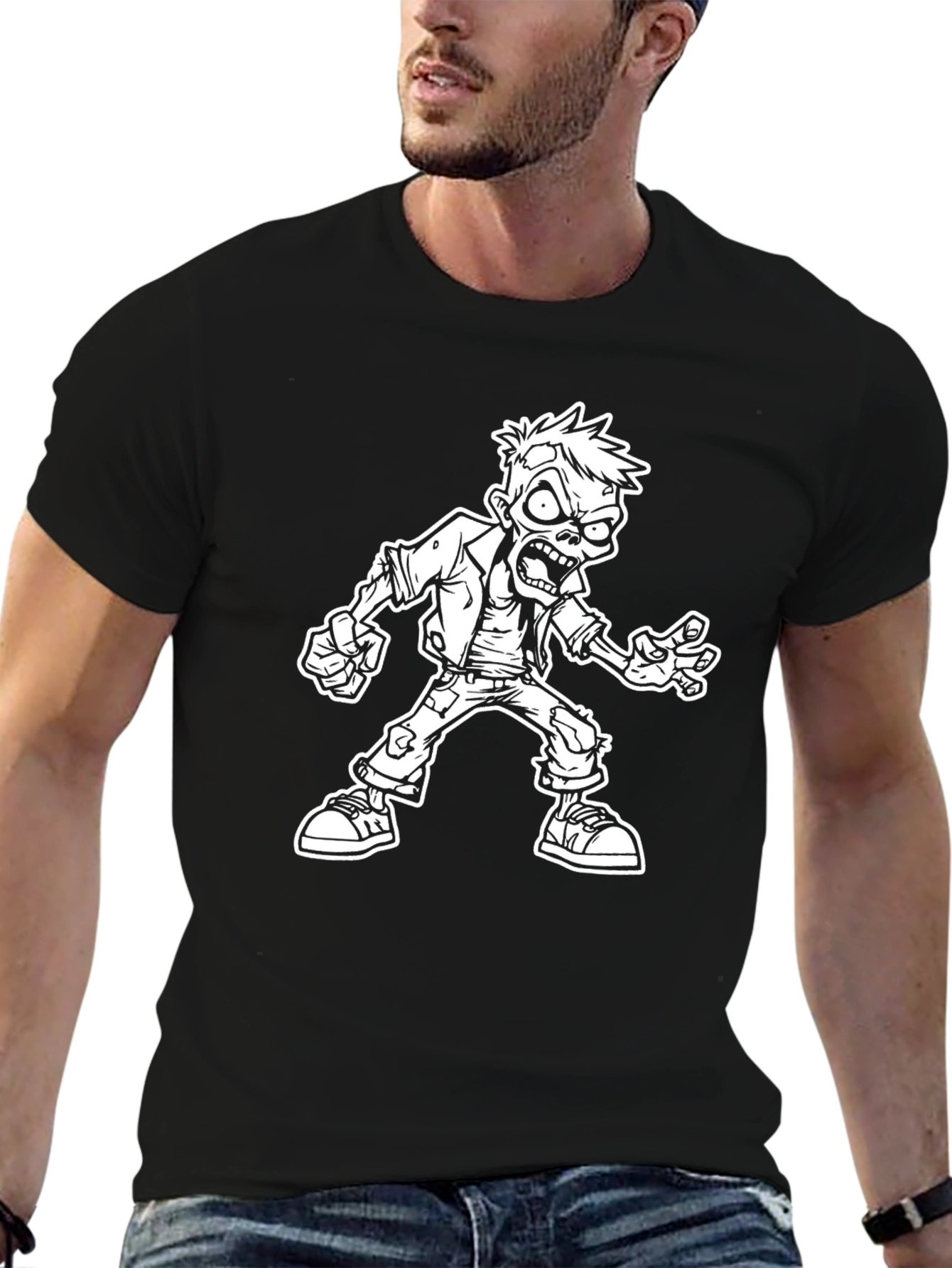 Zombie Graphic Tee - Black Cotton T-Shirt