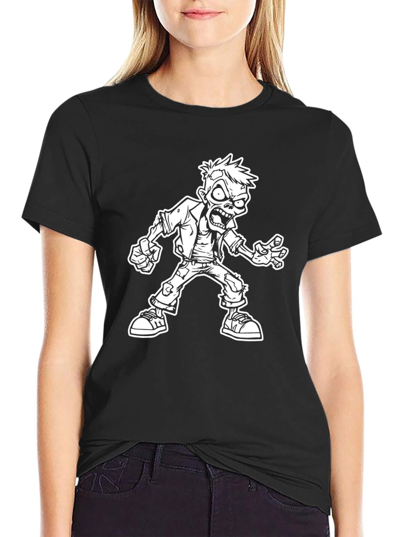 Zombie Graphic Tee - Black Cotton T-Shirt