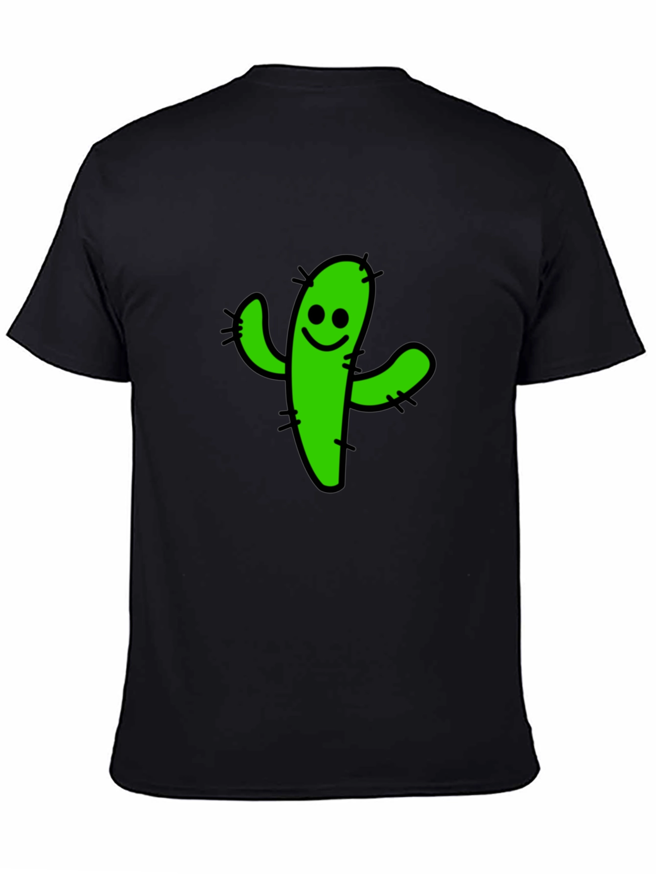 Smiling Cactus Graphic T-Shirt - Casual Black Tee