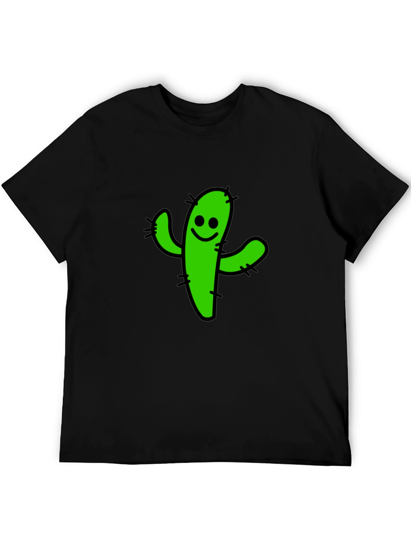 Smiling Cactus Graphic T-Shirt - Casual Black Tee