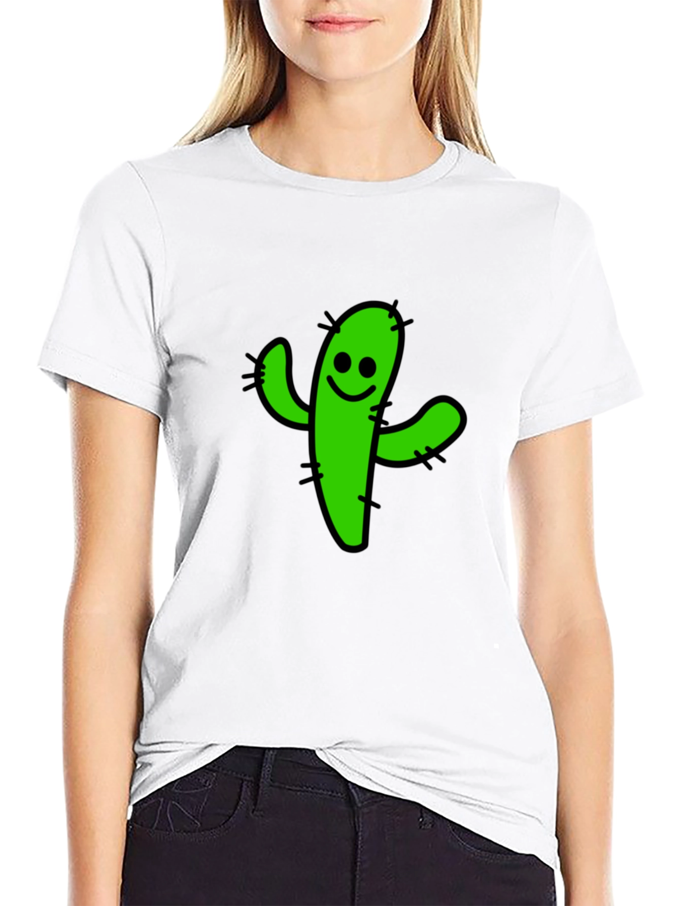 Smiling Cactus Graphic T-Shirt - Casual Black Tee