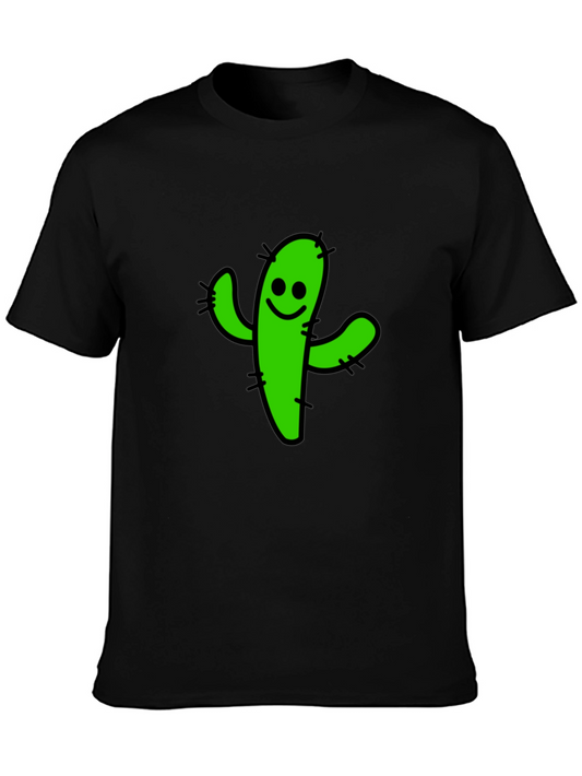 Smiling Cactus Graphic T-Shirt - Casual Black Tee