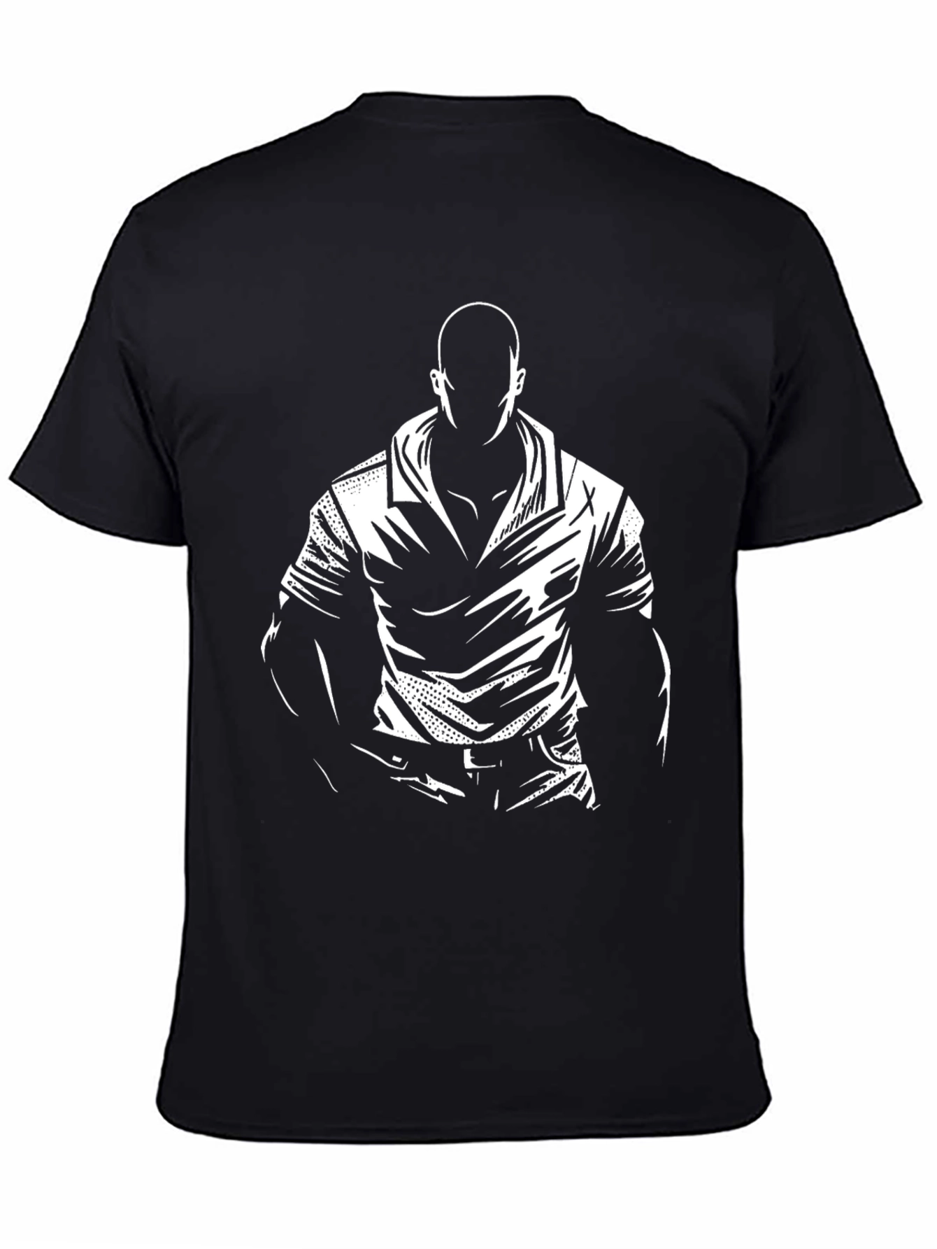 Graphic Print Black T-Shirt - Mysterious Man Design