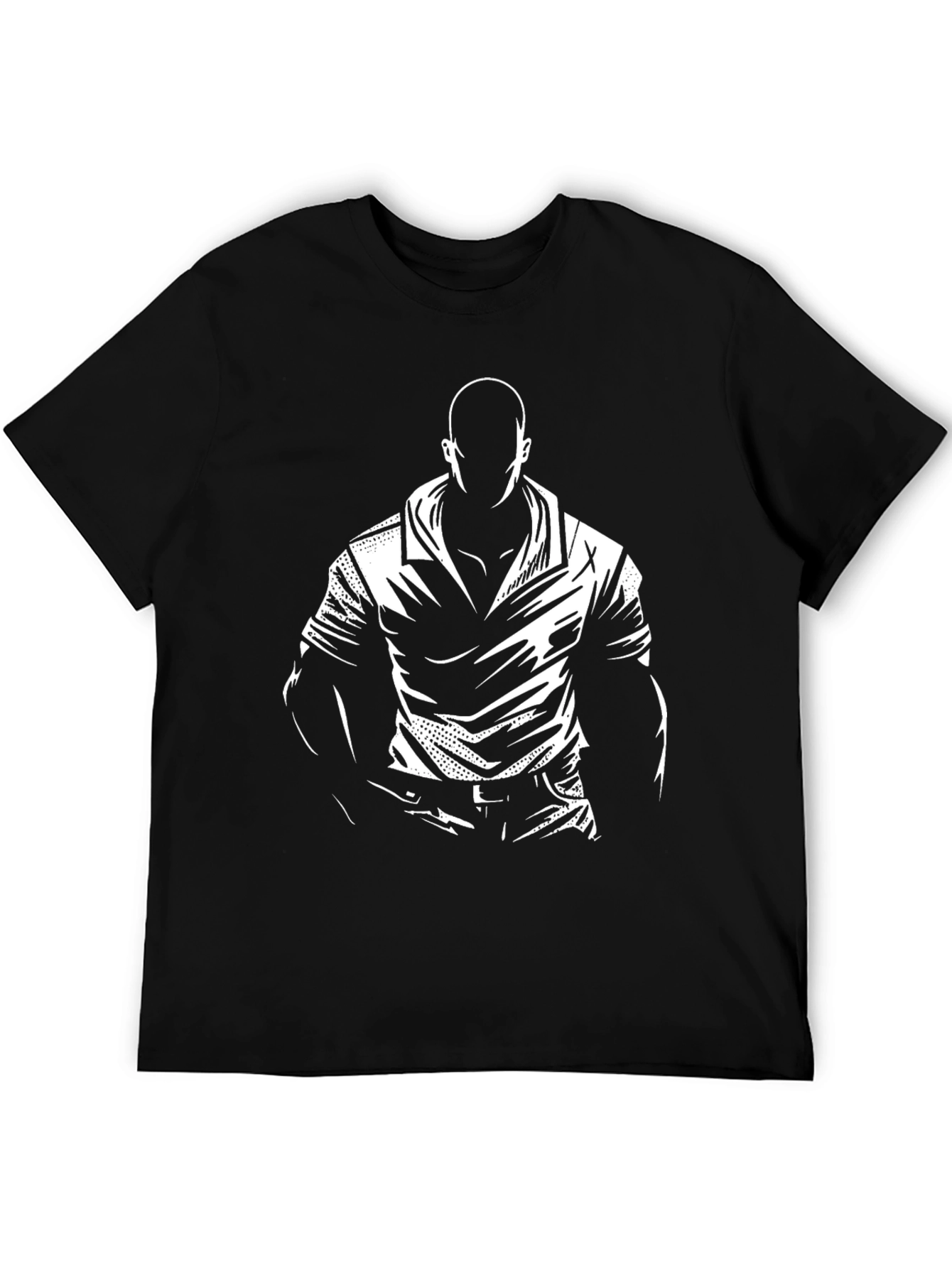 Graphic Print Black T-Shirt - Mysterious Man Design