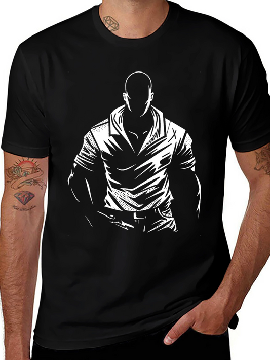 Graphic Print Black T-Shirt - Mysterious Man Design