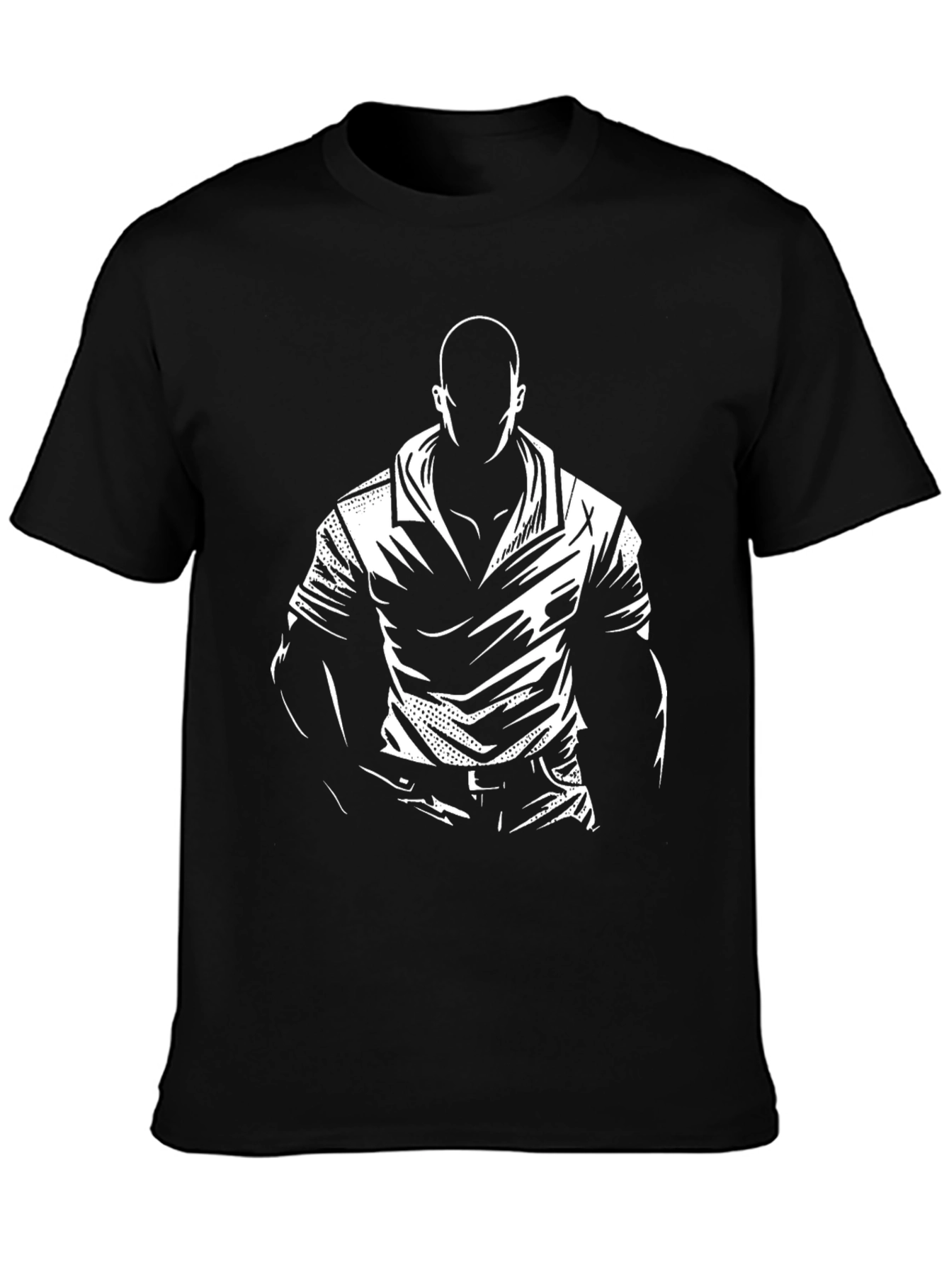 Graphic Print Black T-Shirt - Mysterious Man Design