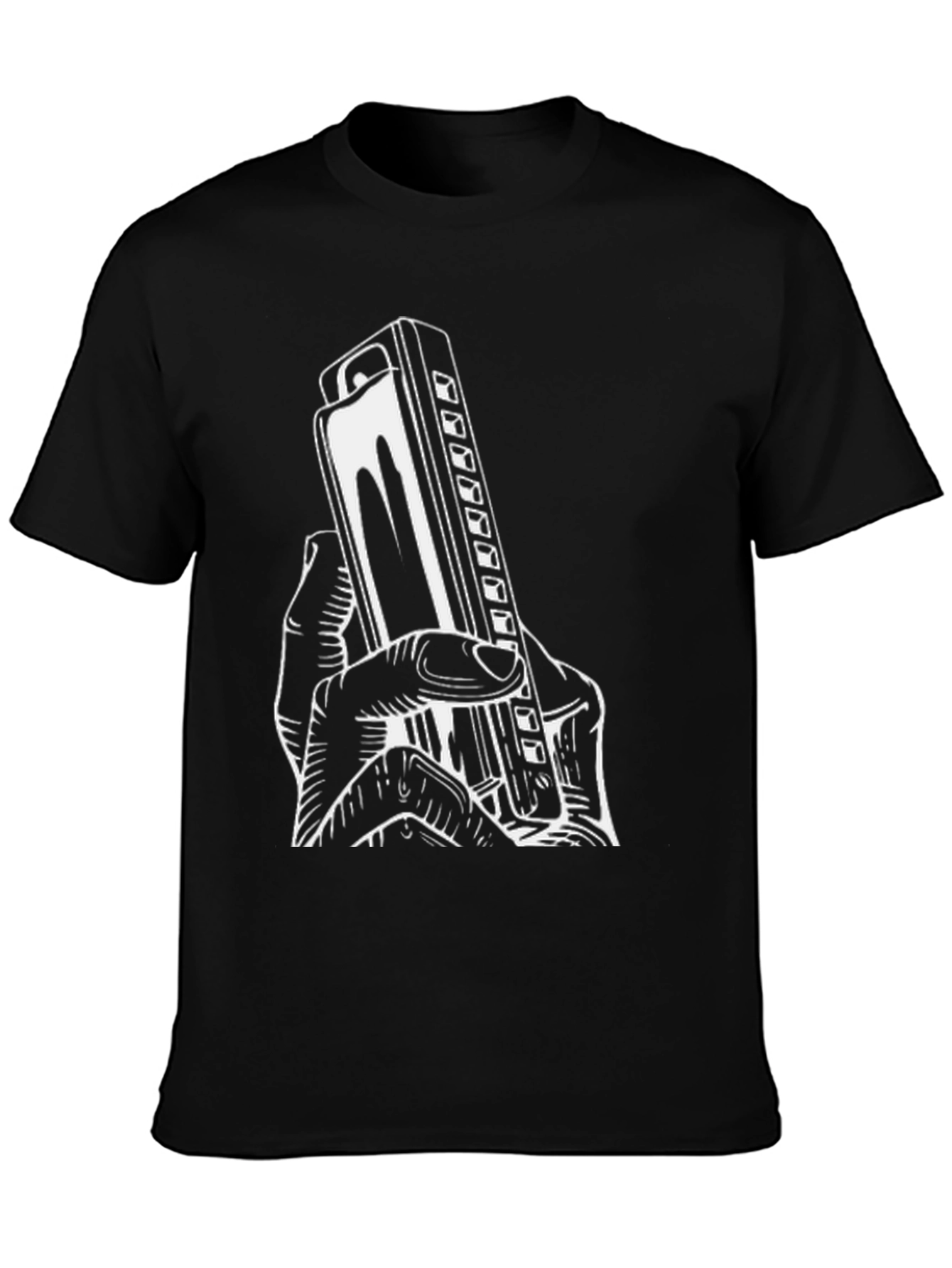 Harmonica Player T-Shirt - Black Graphic Tee