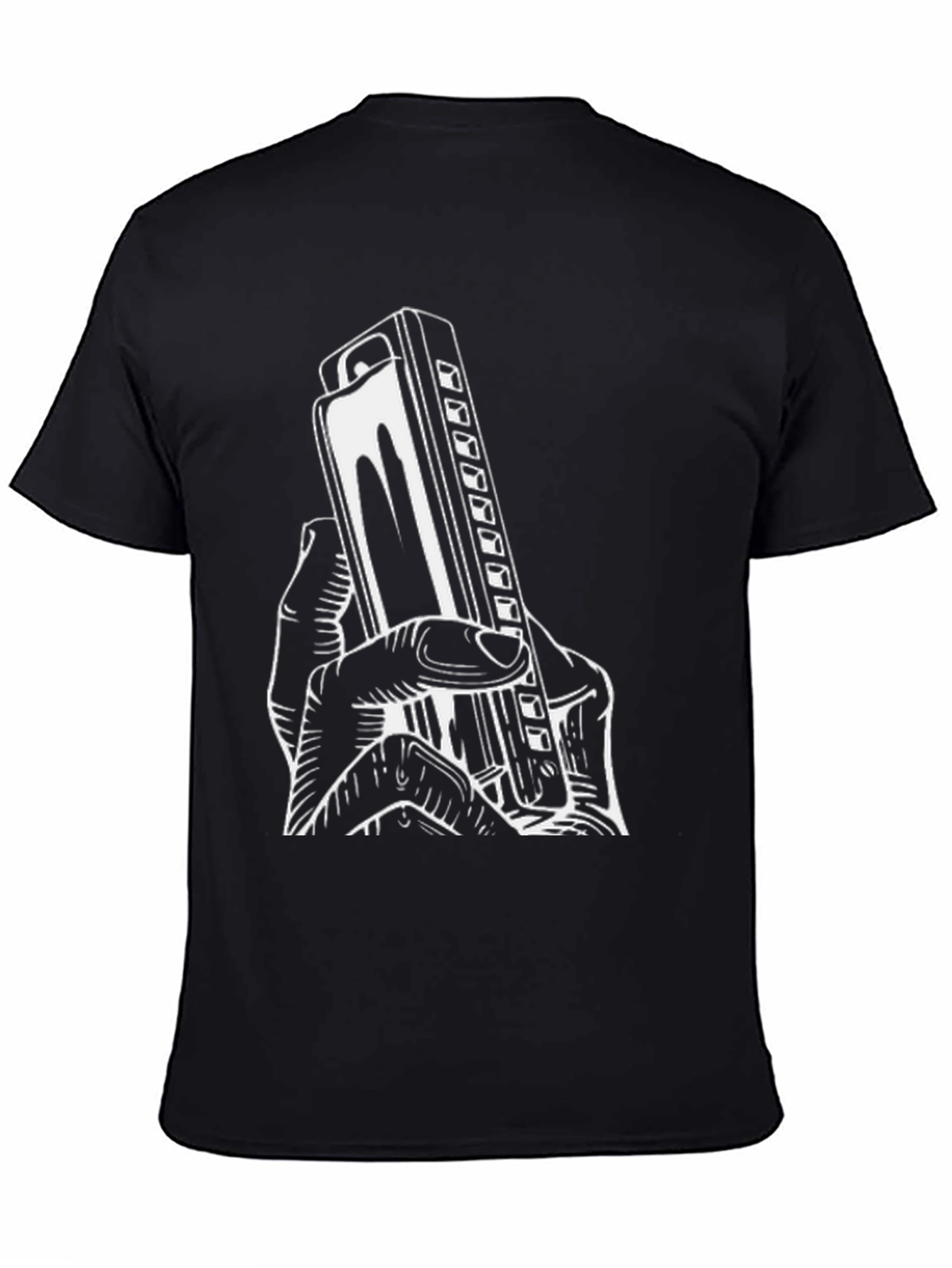 Harmonica Player T-Shirt - Black Graphic Tee