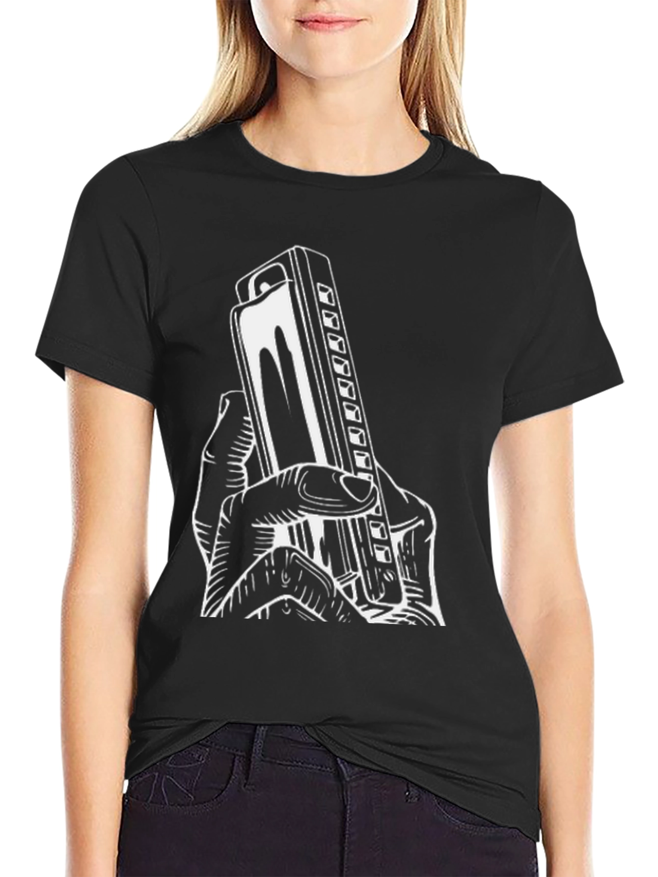 Harmonica Player T-Shirt - Black Graphic Tee