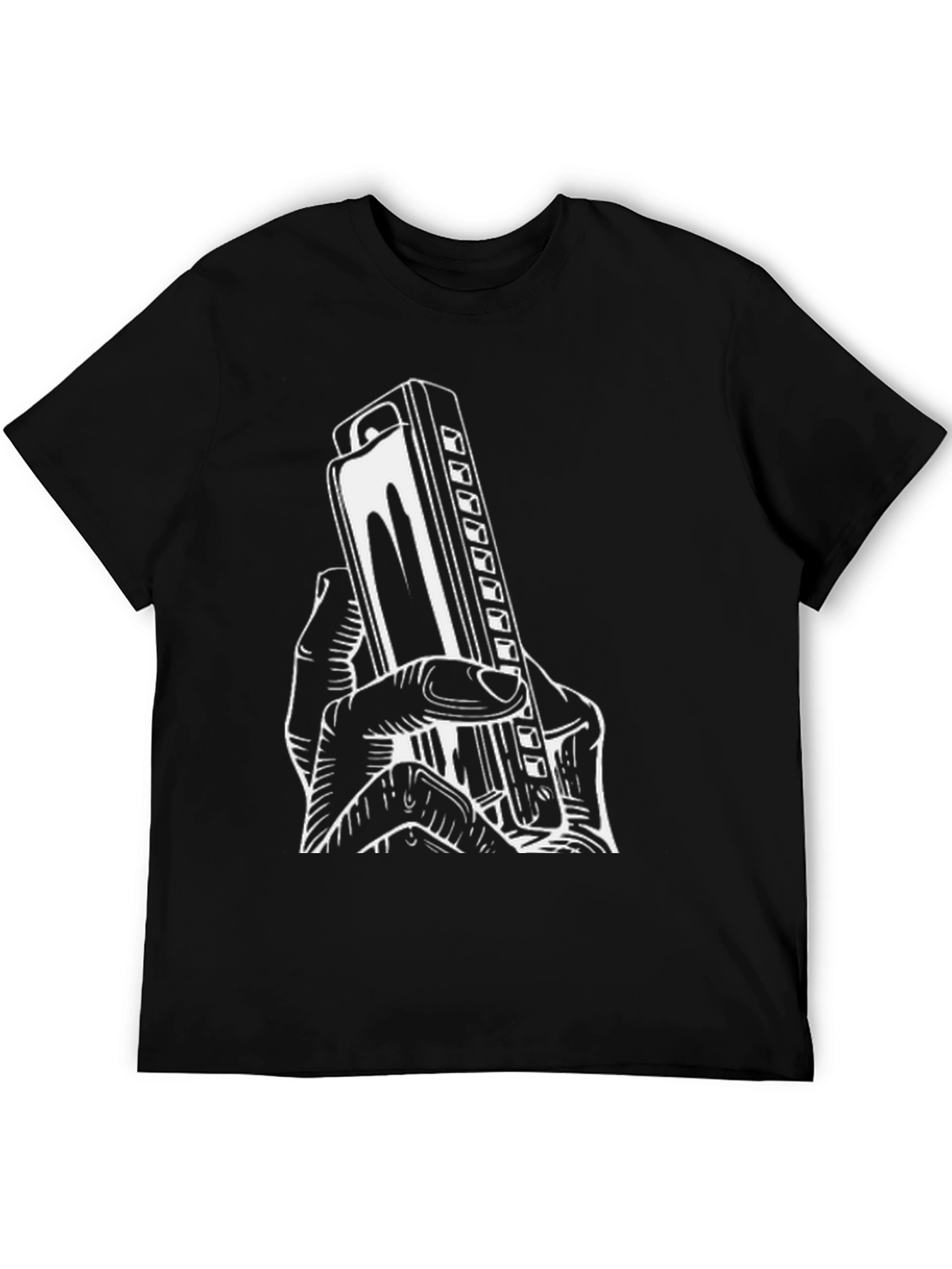 Harmonica Player T-Shirt - Black Graphic Tee