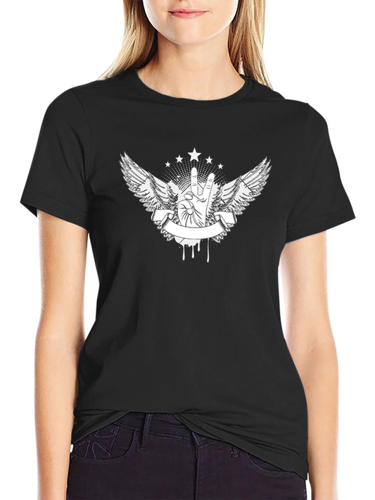 Edgy Peace Sign Wings Graphic Tee - Black