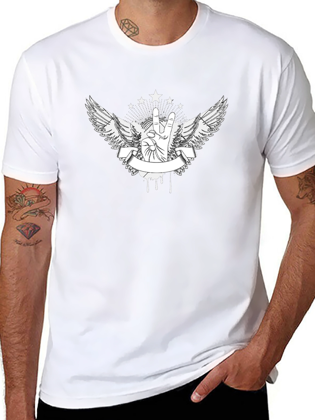 Edgy Peace Sign Wings Graphic Tee - Black
