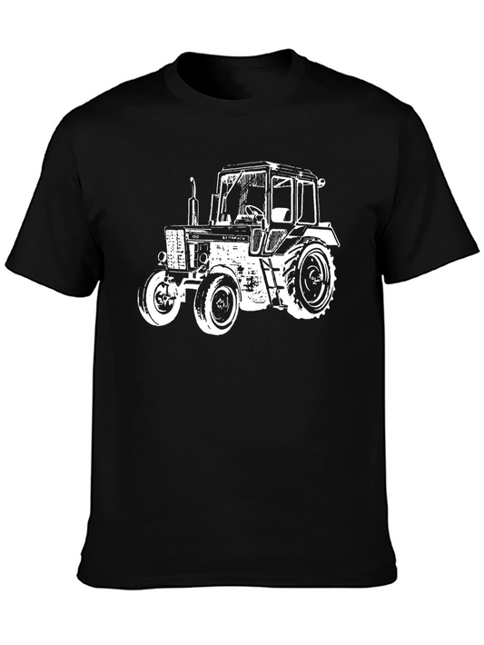 Tractor Graphic Tee - Black Cotton Casual Shirt