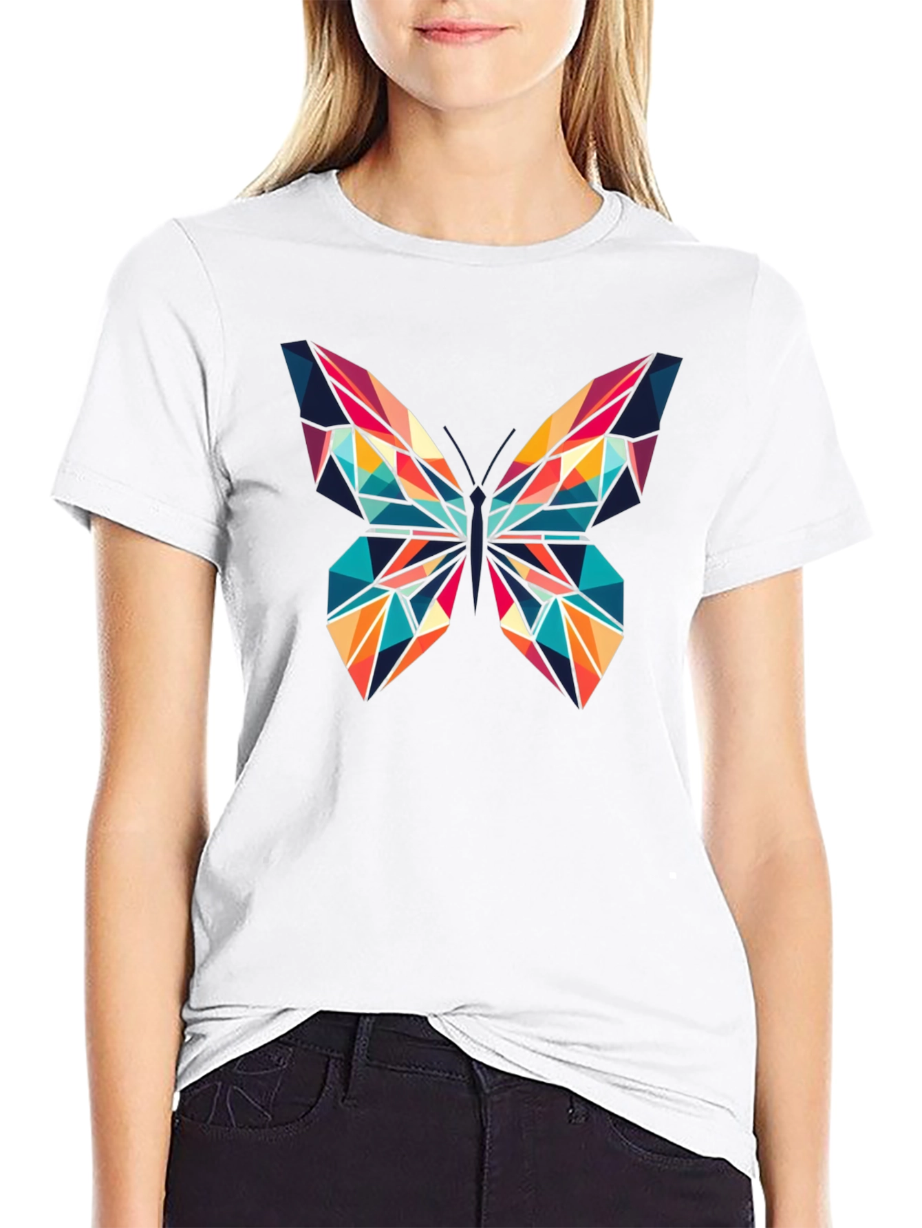 Geometric Butterfly Graphic Print T-Shirt