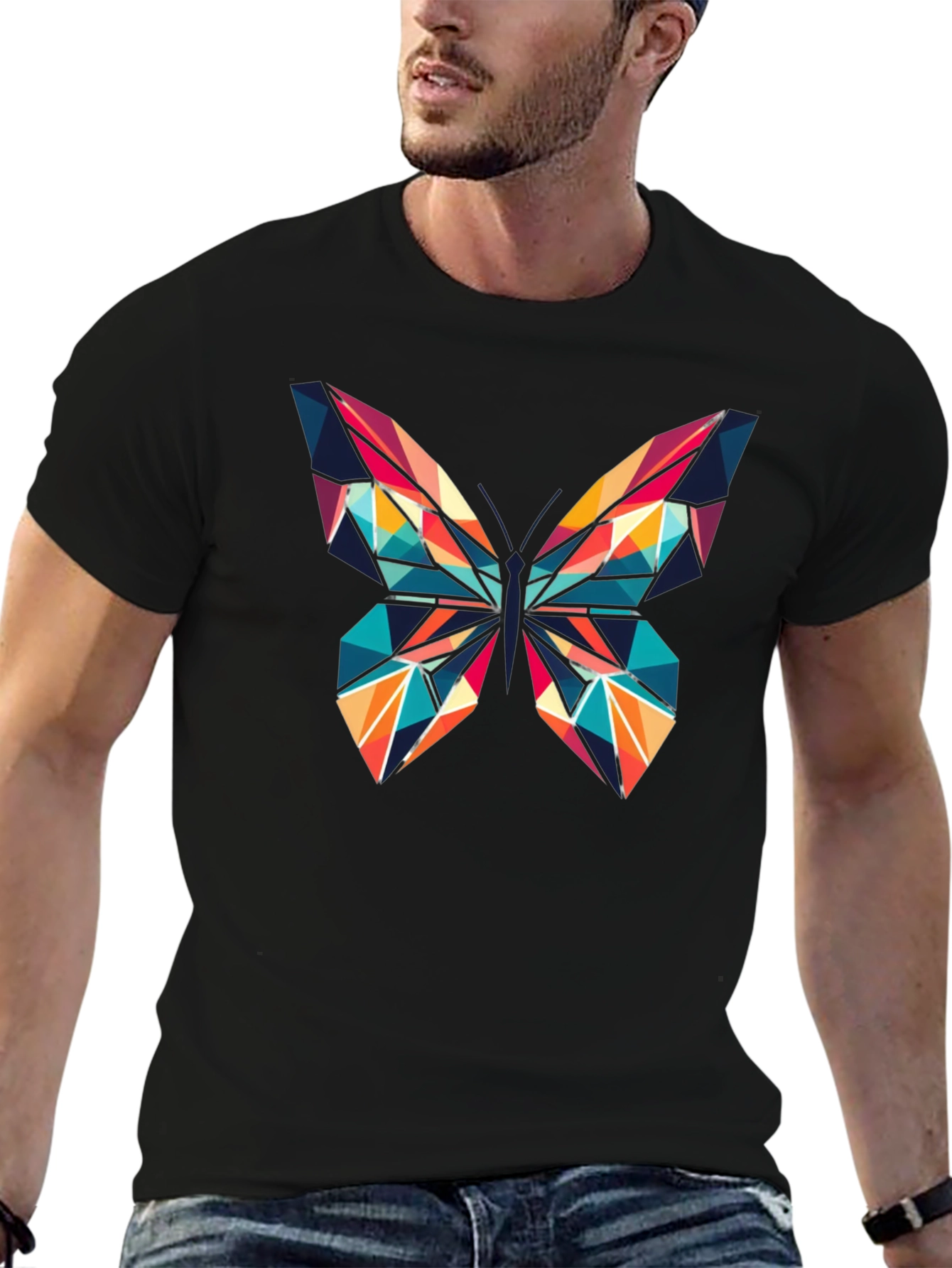 Geometric Butterfly Graphic Print T-Shirt