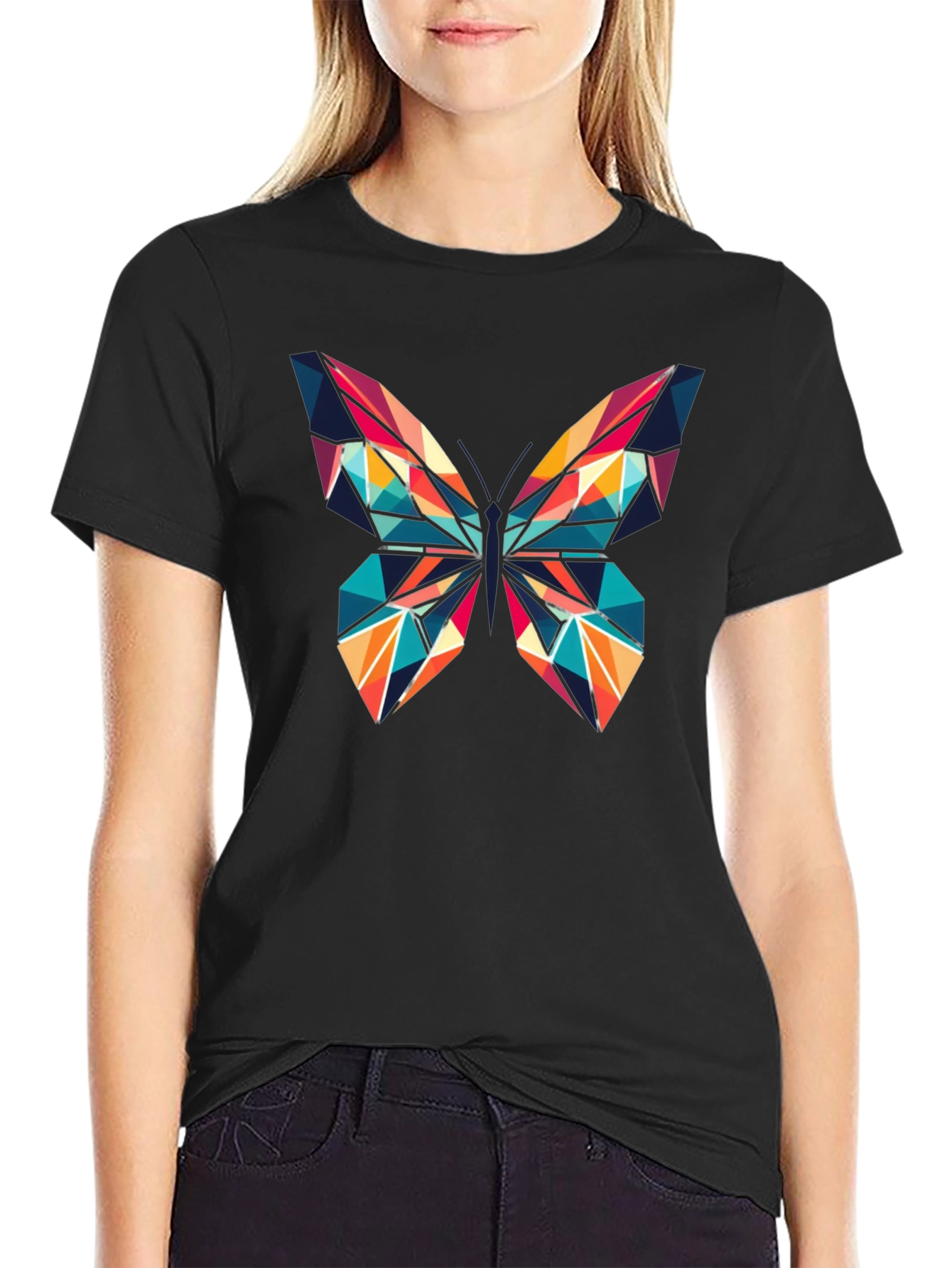 Geometric Butterfly Graphic Print T-Shirt